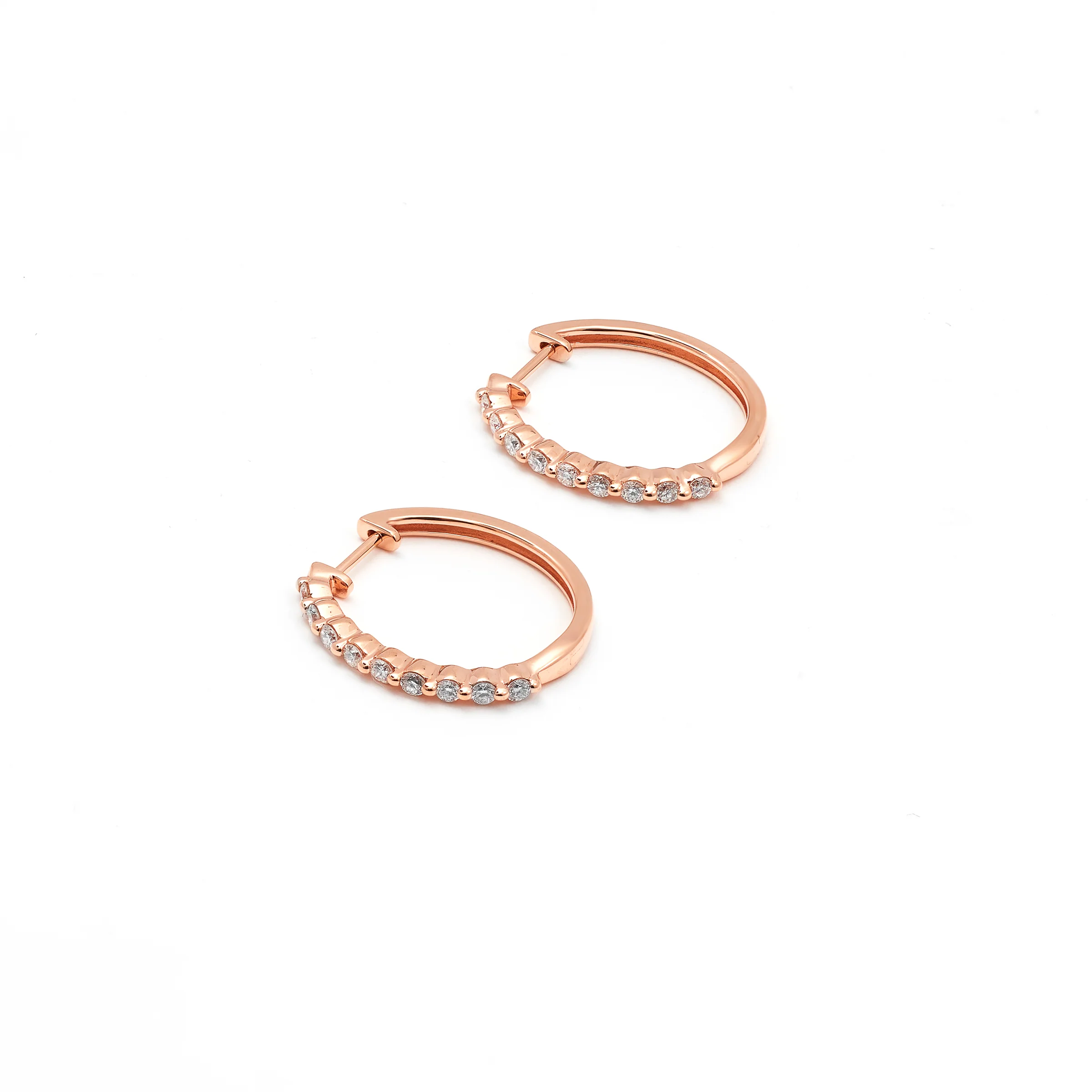 9K Rose Gold Round Brilliant Floating Lab Diamond Oval Huggie Earrings 0.5tdw - Image 2