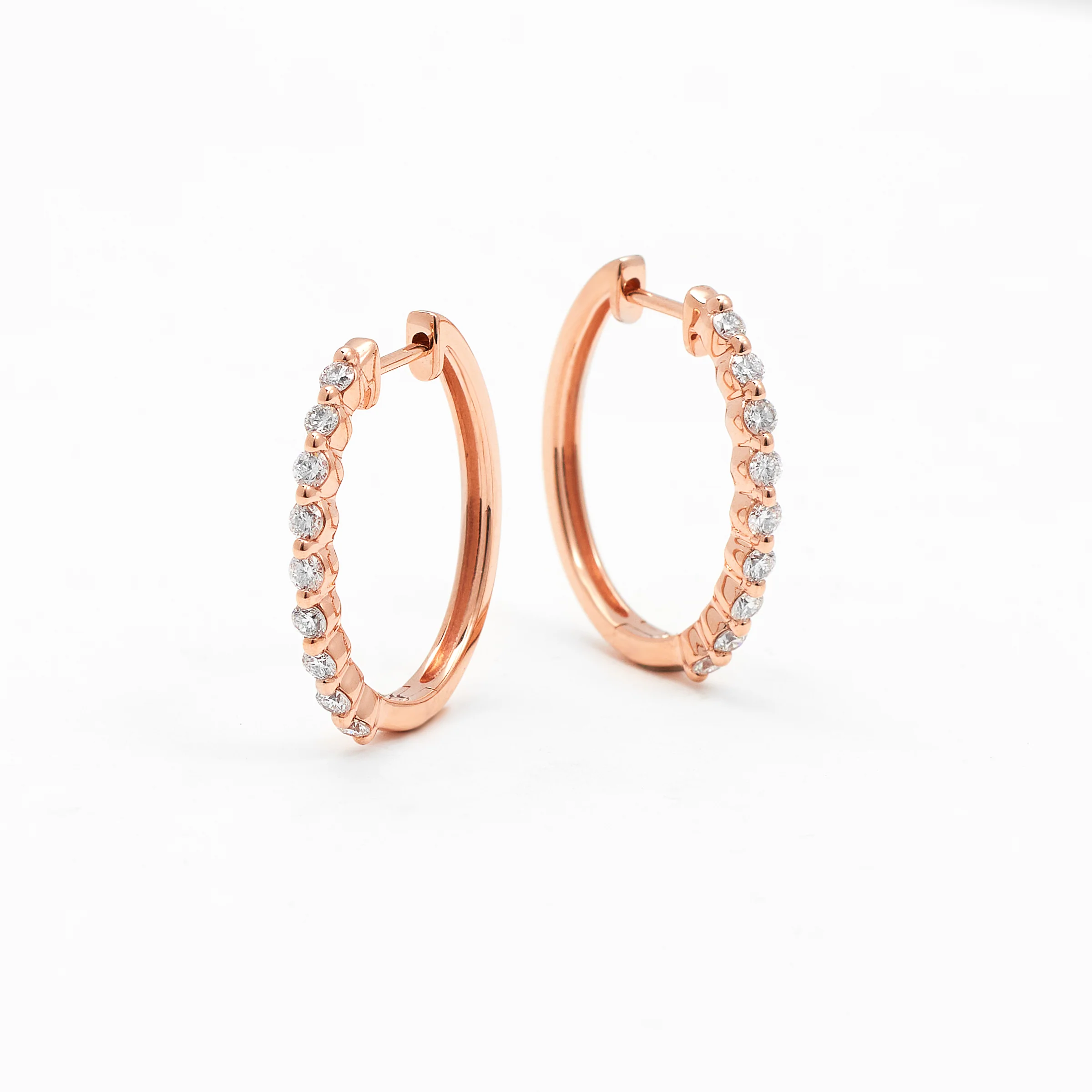 9K Rose Gold Round Brilliant Floating Lab Diamond Oval Huggie Earrings 0.5tdw - Image 3