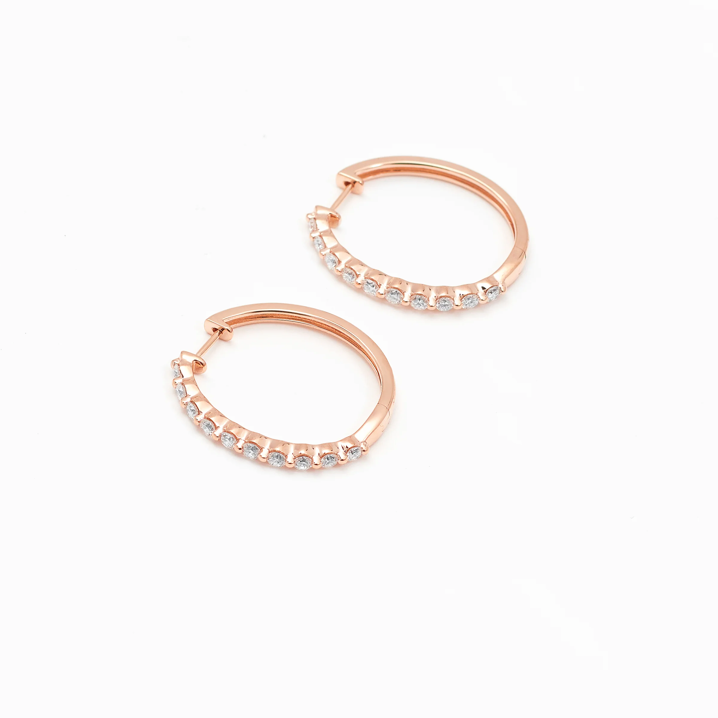 9K Rose Gold Round Brilliant Floating Lab Diamond Oval Huggie Earrings 1.0tdw - Image 2