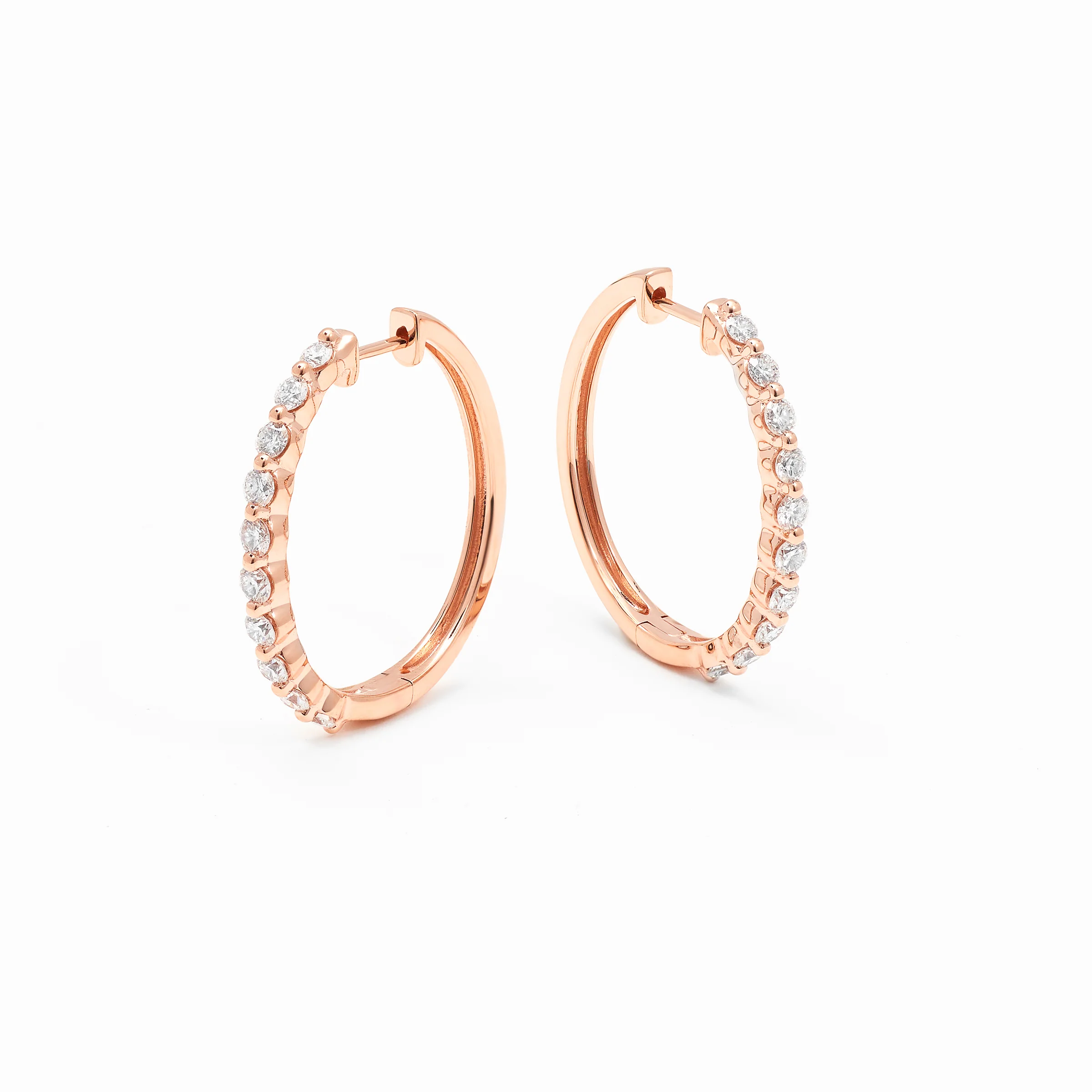 9K Rose Gold Round Brilliant Floating Lab Diamond Oval Huggie Earrings 1.0tdw - Image 3
