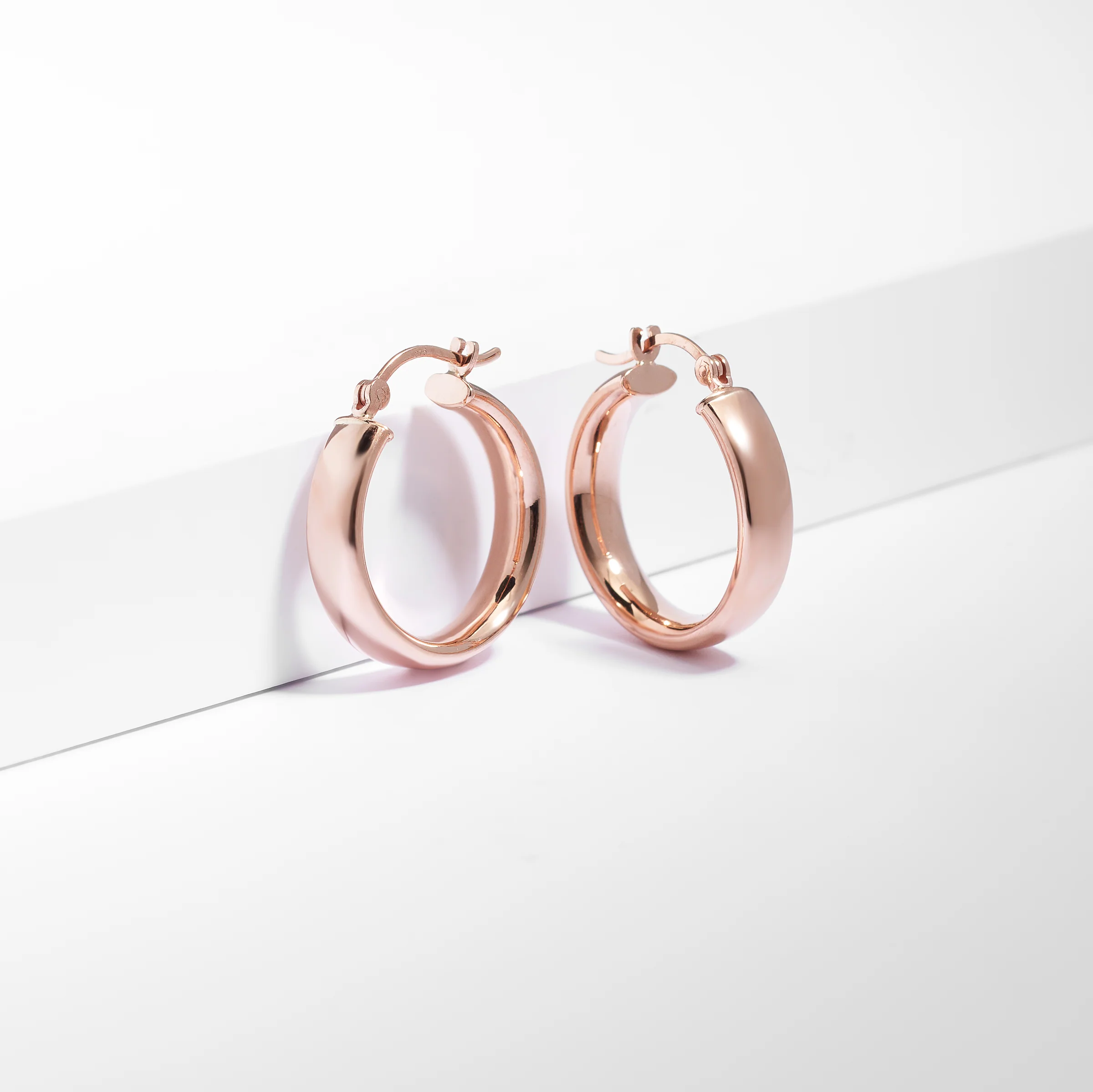 9K Rose Gold Round Half Round Tube Hoop Earrings 15mm - Image 2