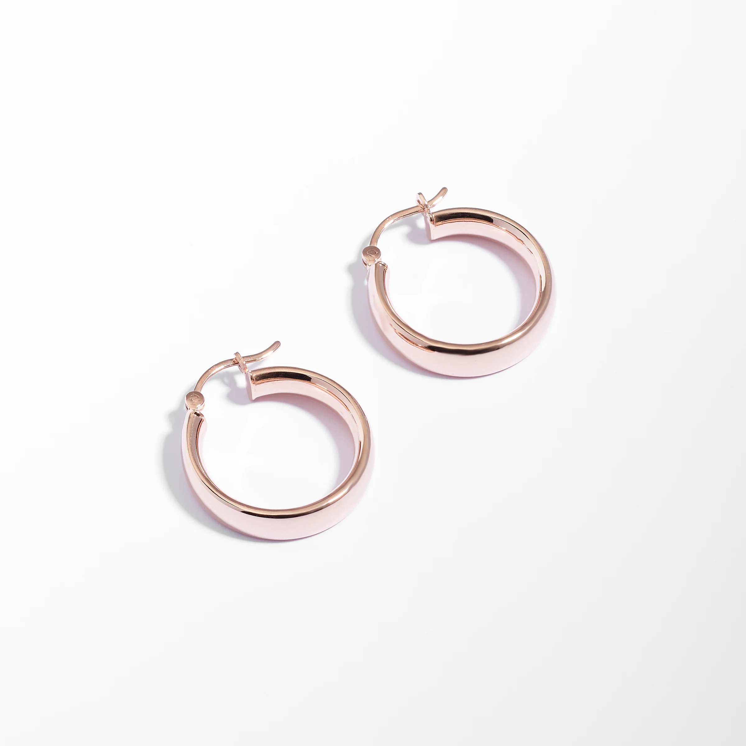9K Rose Gold Round Half Round Tube Hoop Earrings 15mm - Image 3
