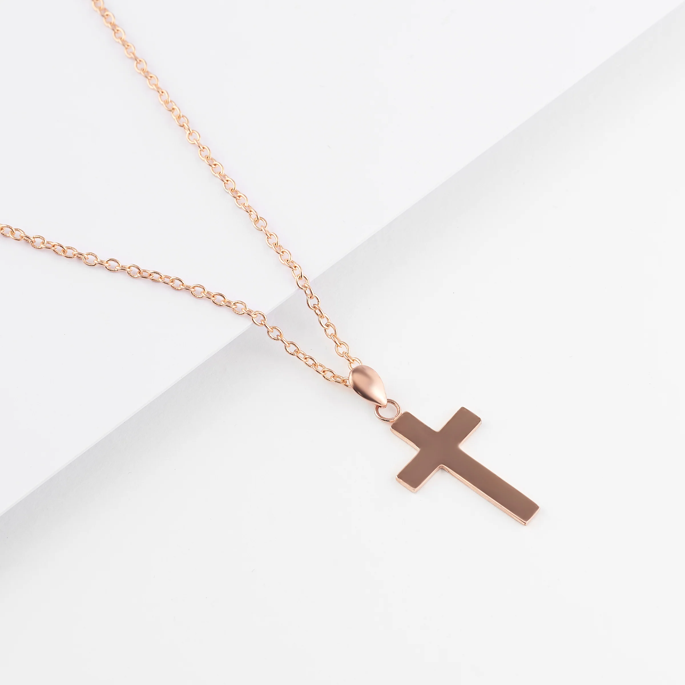 9K Rose Gold Solid Squared Cross Pendant 20x12mm - Image 2