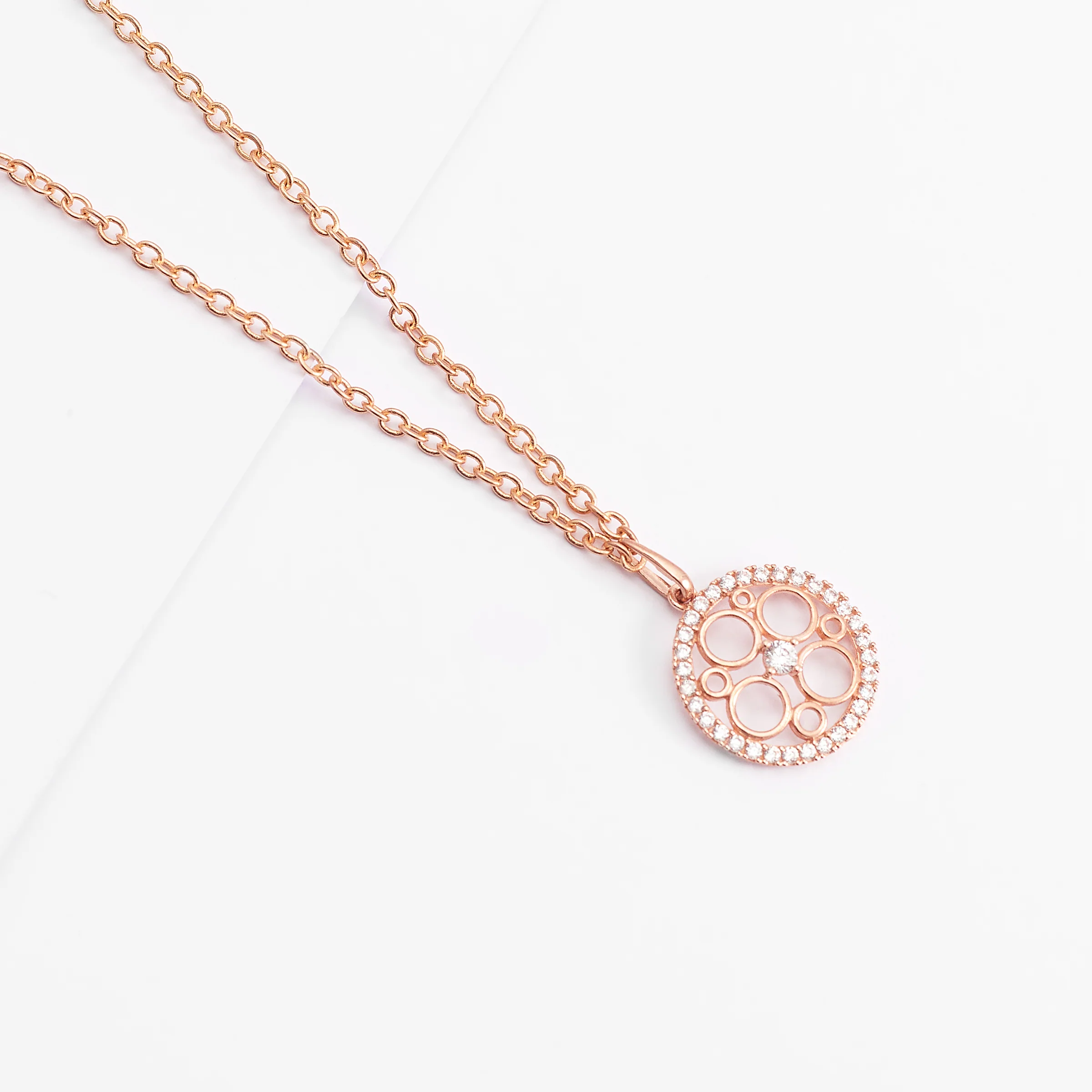 9K Rose Gold Circle Pendant With Zirconia Halo - Image 2