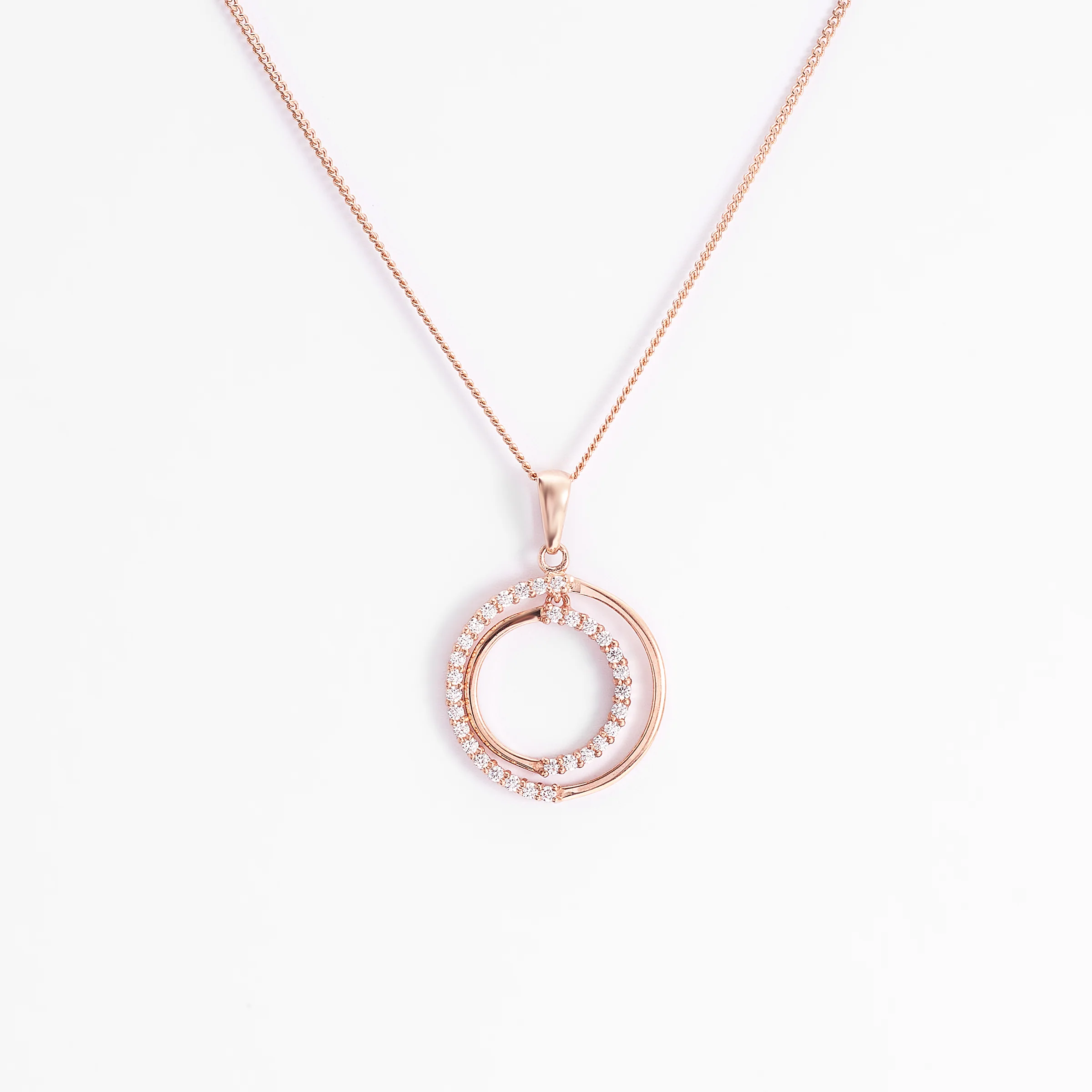 9K Rose Gold Zirconia Double Open Circle Pendant - Image 3