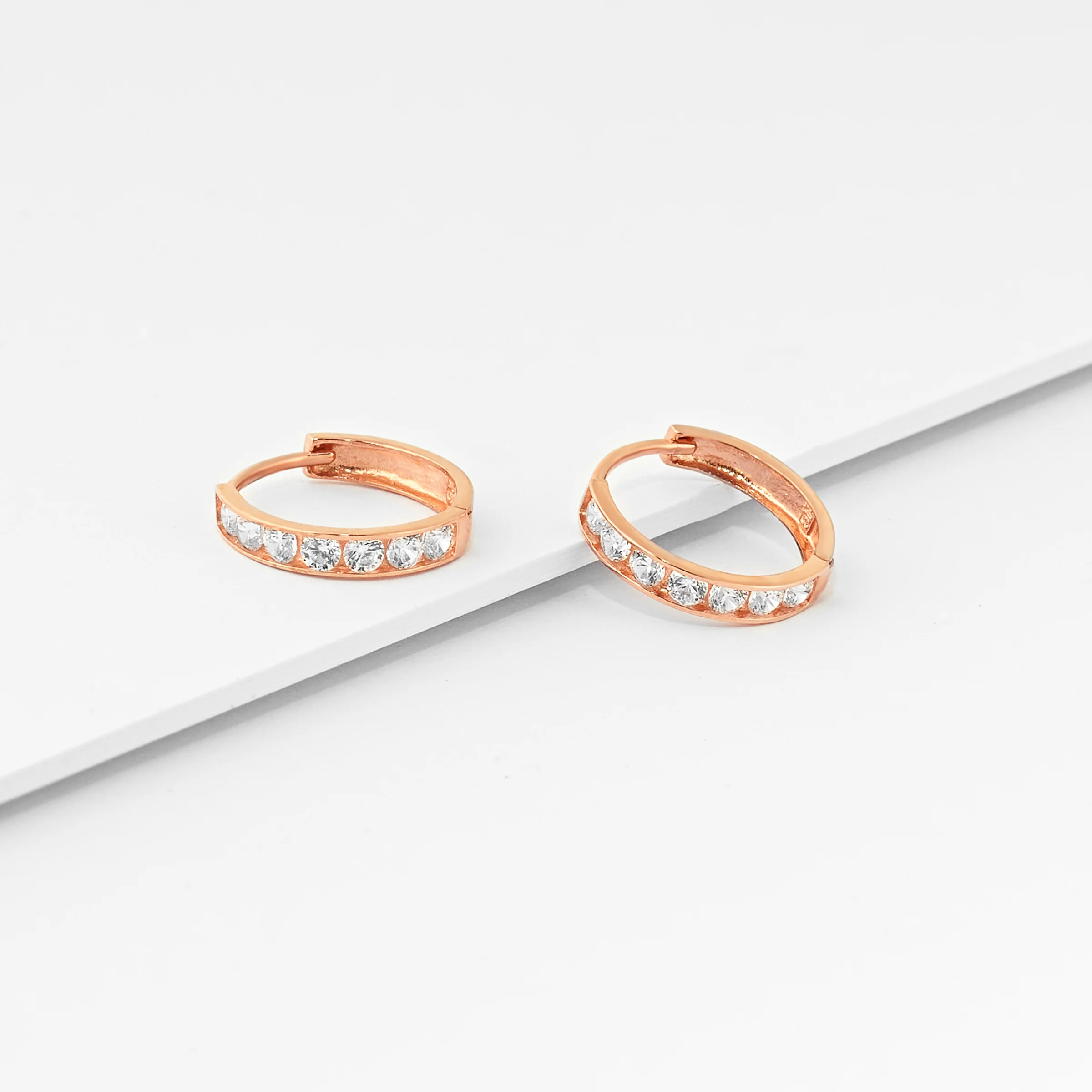 9K Rose Gold Zirconia Huggie Earrings 10mm - Image 2