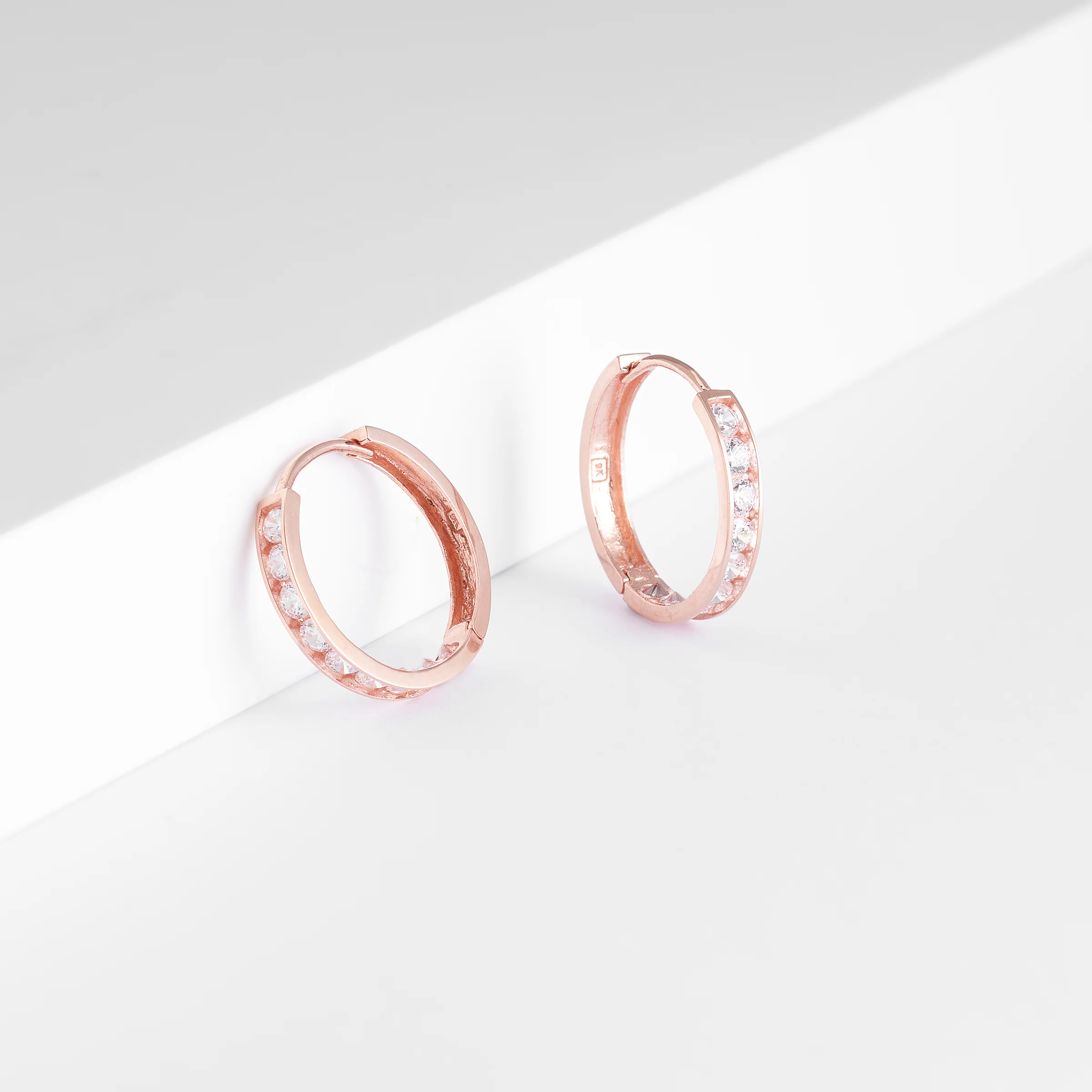 9K Rose Gold Zirconia Huggie Earrings 13mm - Image 2