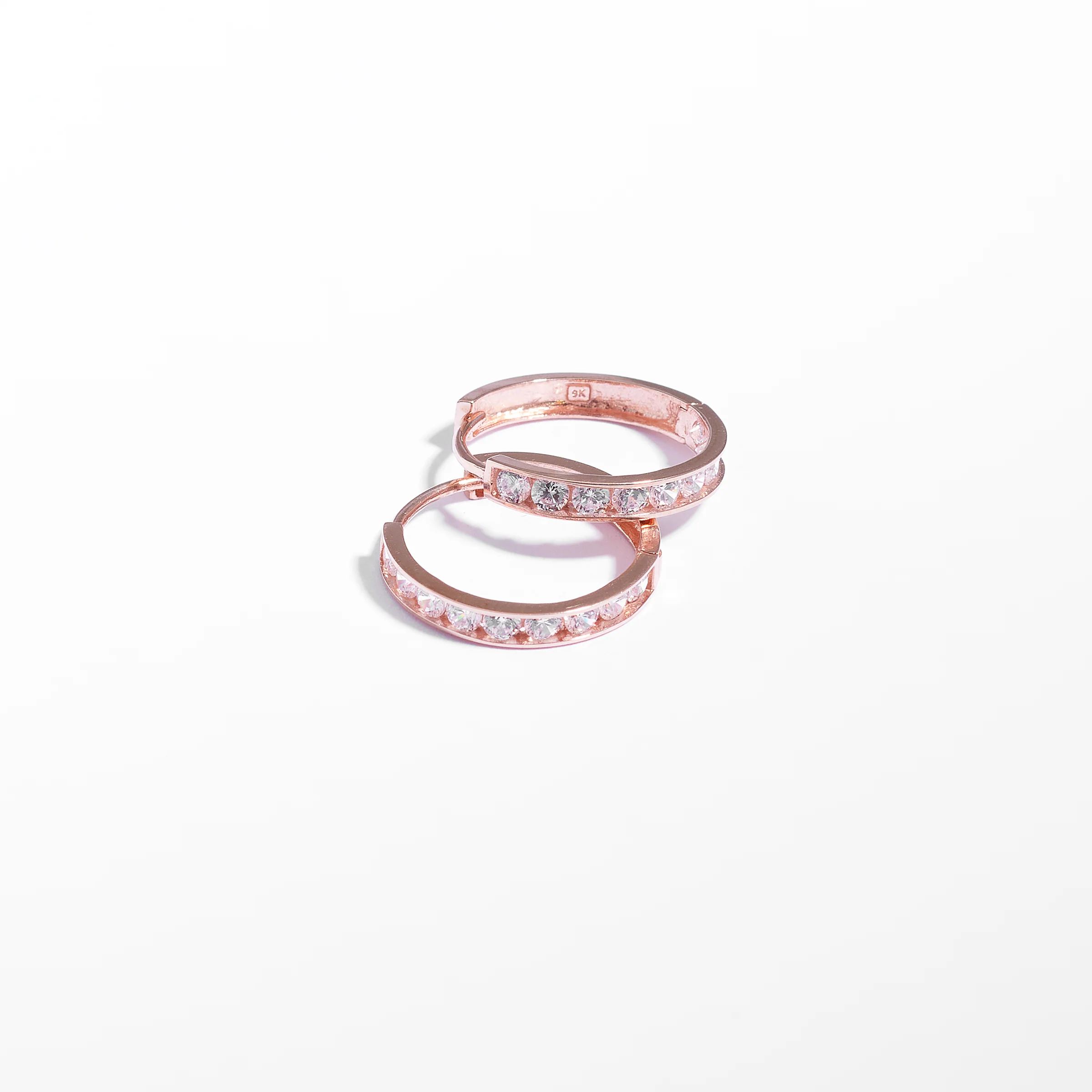 9K Rose Gold Zirconia Huggie Earrings 13mm - Image 3
