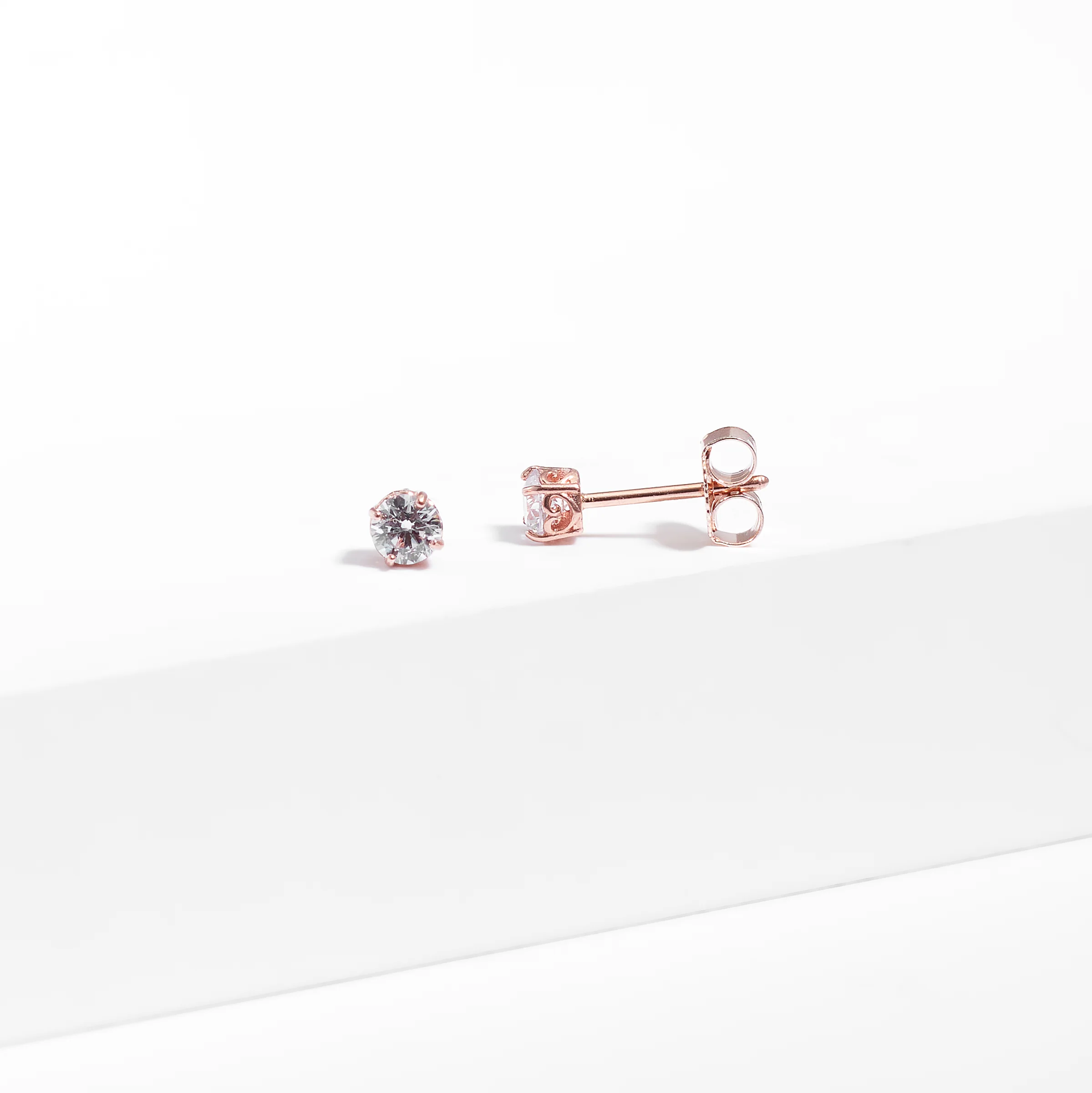 9K Rose Gold Zirconia Stud Earrings 3.5mm - Image 2