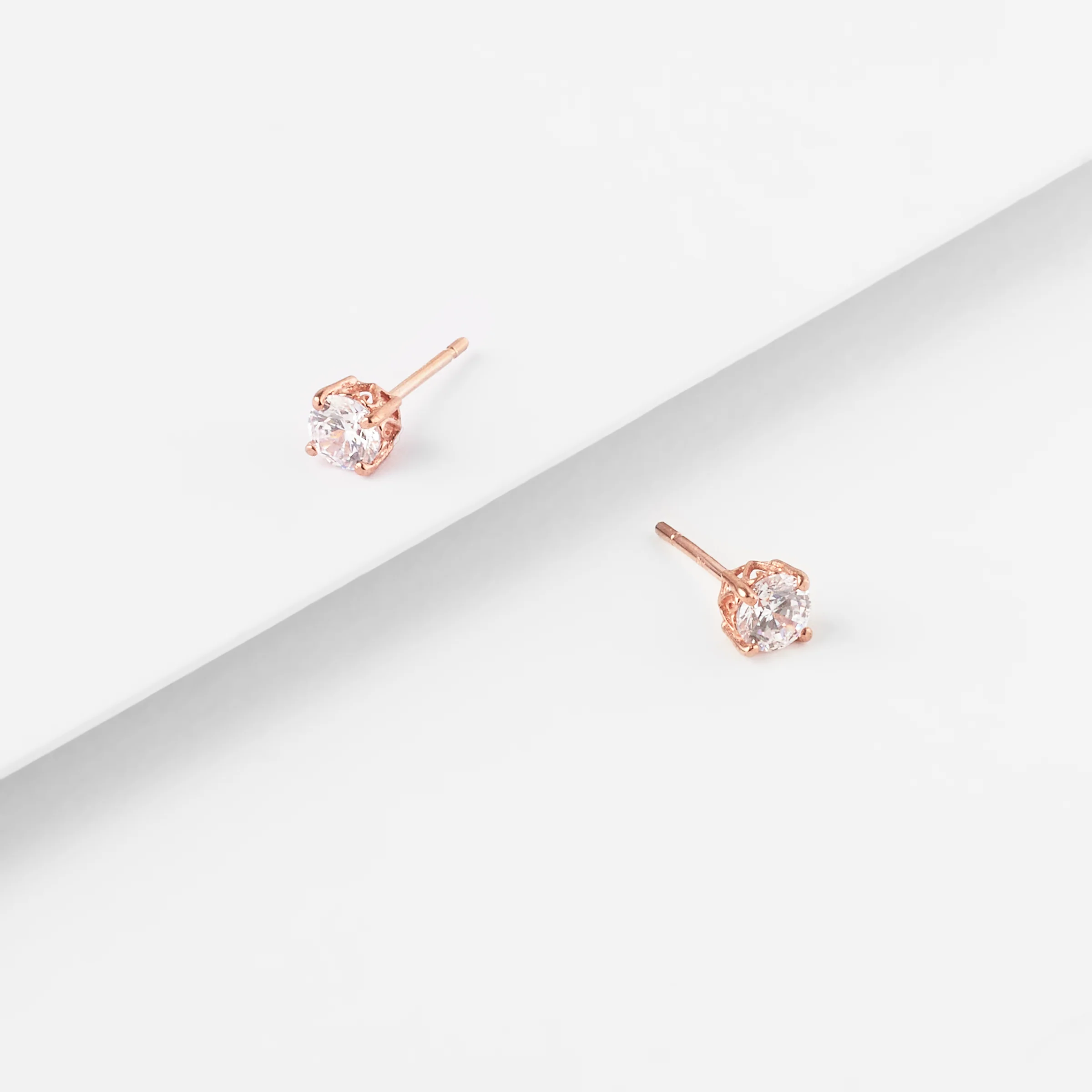 9K Rose Gold Zirconia Stud Earrings 4mm - Image 2