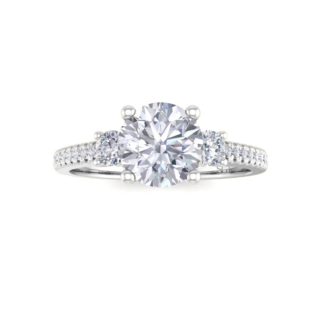 9k White Gold 1.0ct Round Brilliant Lab Diamond Trilogy Shoulders Engagement Ring 1.3tdw - Image 2