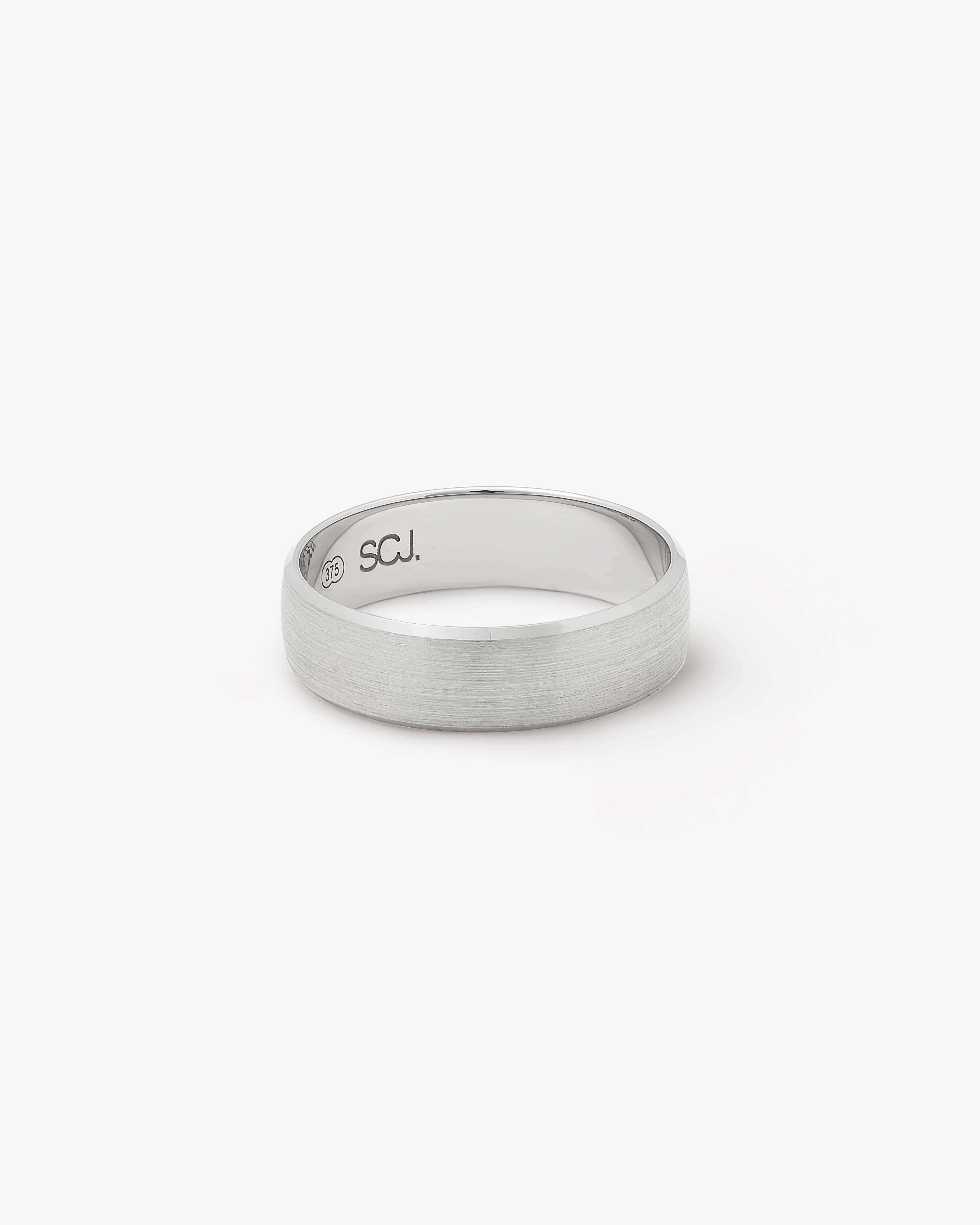 9K White Gold Half Round Bevel Edge Grain Finish Band Ring 6mm - Image 3