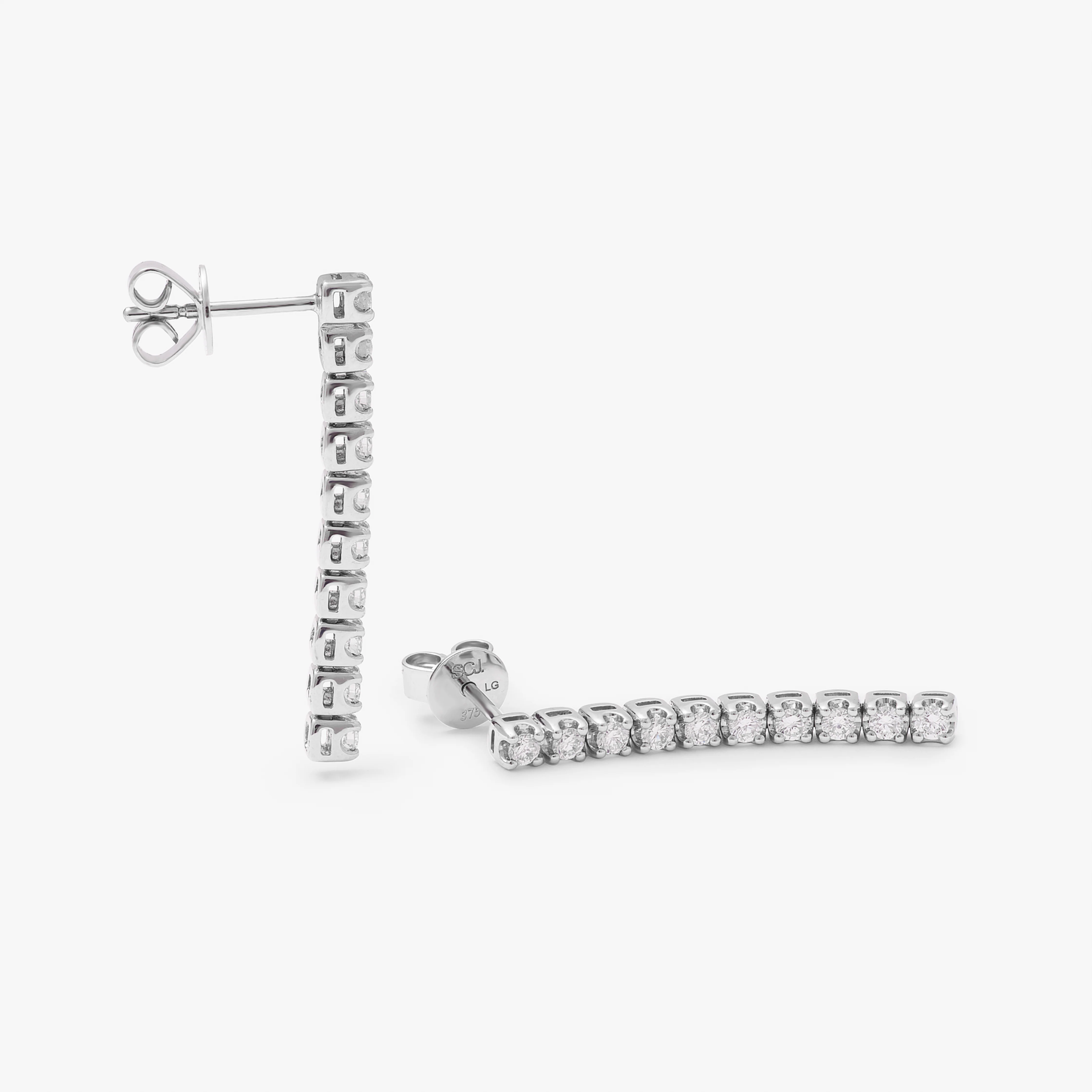 9K White Gold Lab Diamond Tennis Drop Stud Earrings 0.60tdw - Image 3