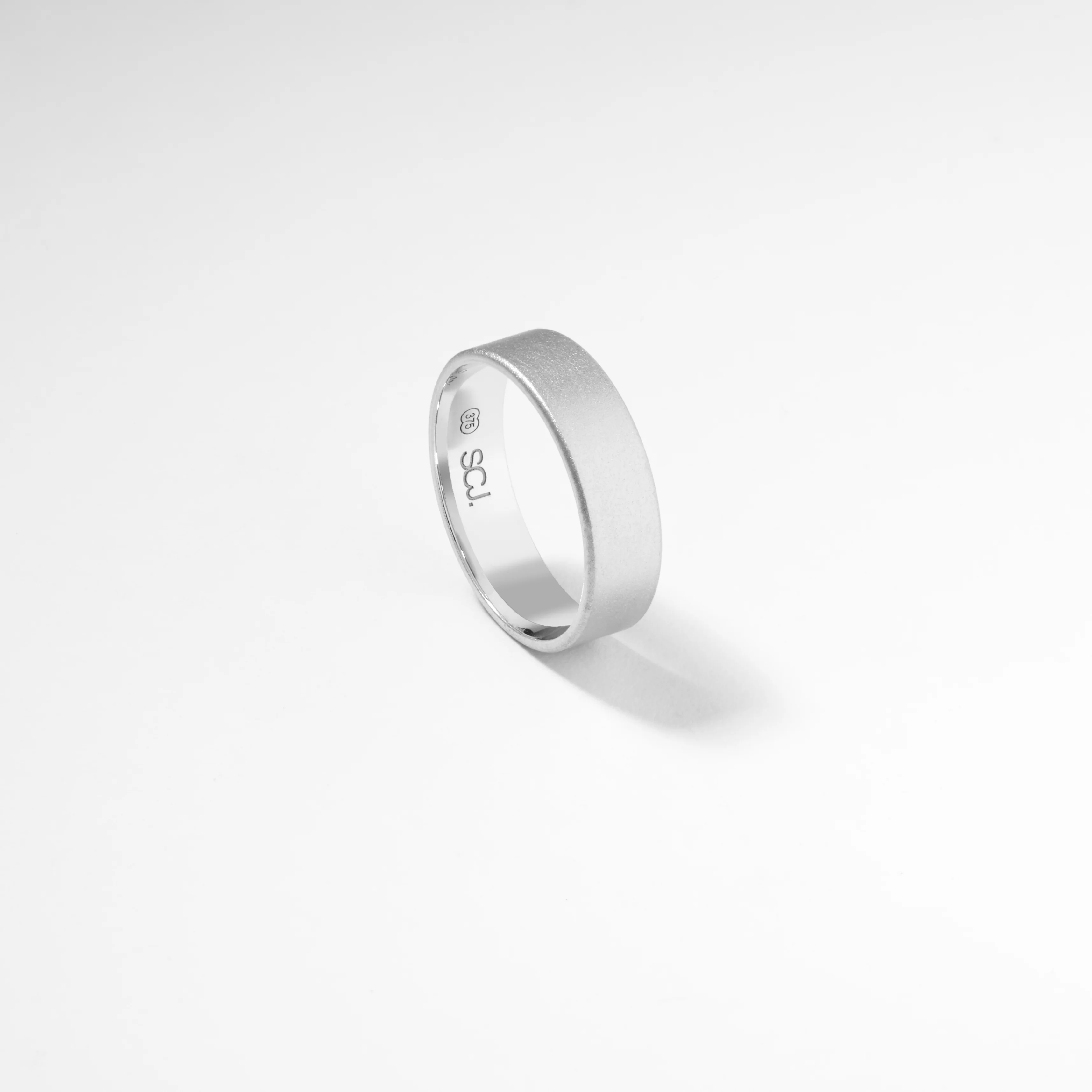 9K White Gold Matte Finish Flat Plain Wedding Band Ring 6mm - Image 4
