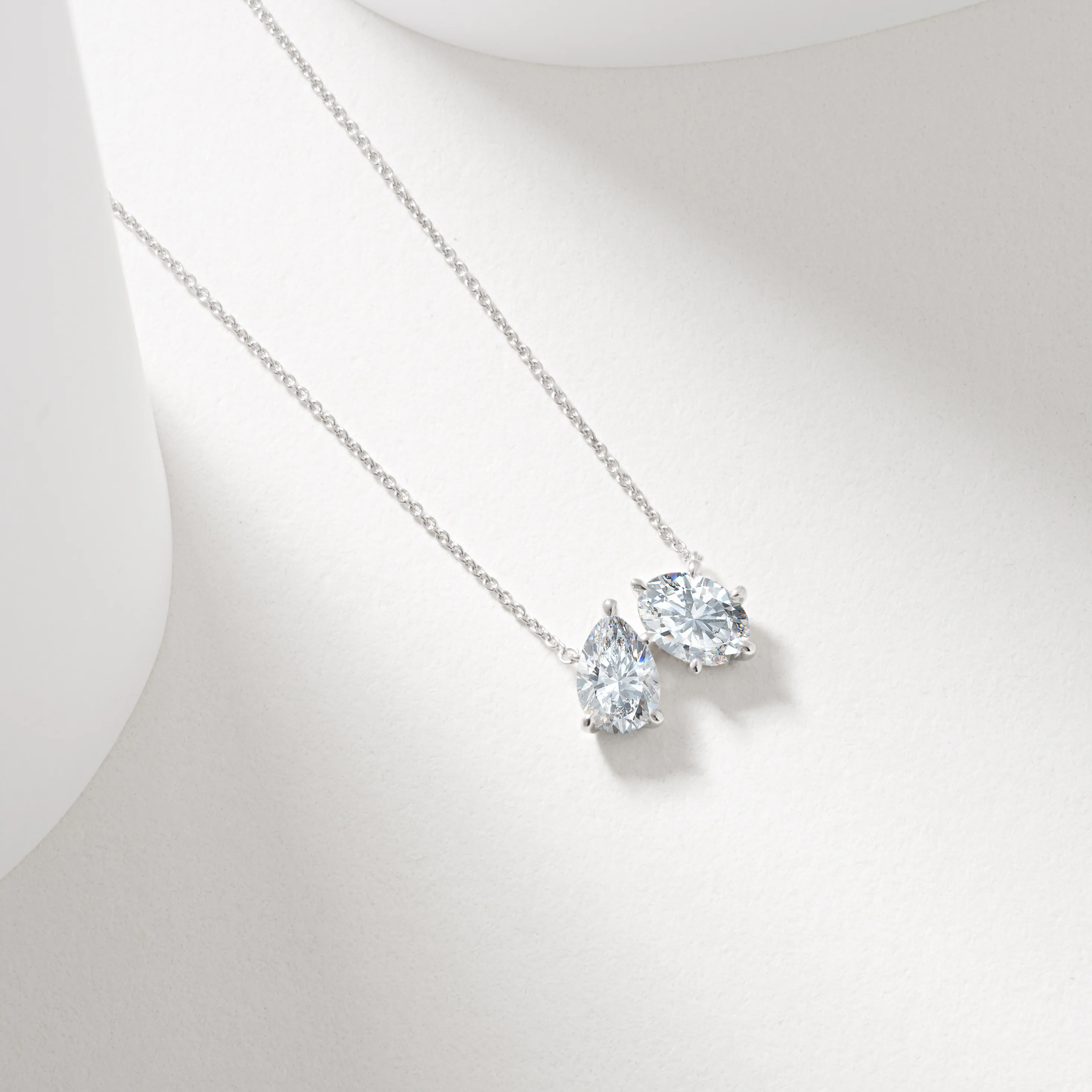 9K White Gold Oval And Pear Lab Diamond Duo Necklace 1.5tdw - Image 3
