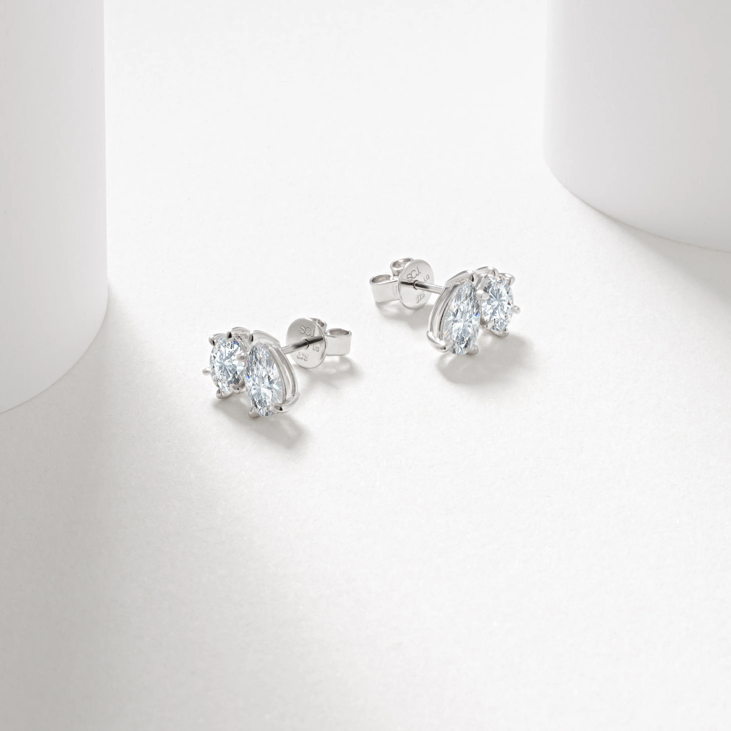 9K White Gold Oval And Pear Lab Diamond Duo Stud Earrings 2.0tdw - Image 2