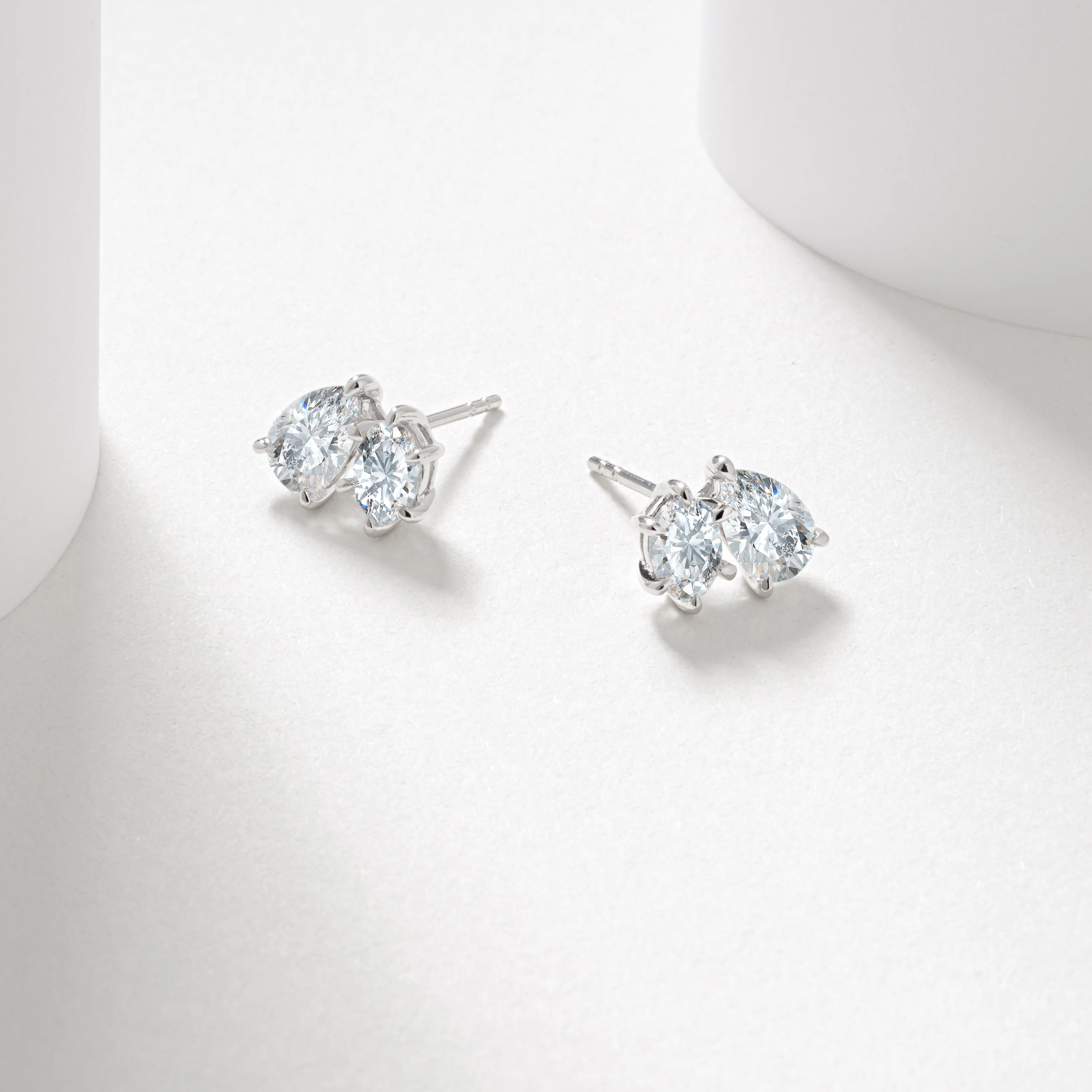 9K White Gold Oval And Pear Lab Diamond Duo Stud Earrings 2.0tdw - Image 3