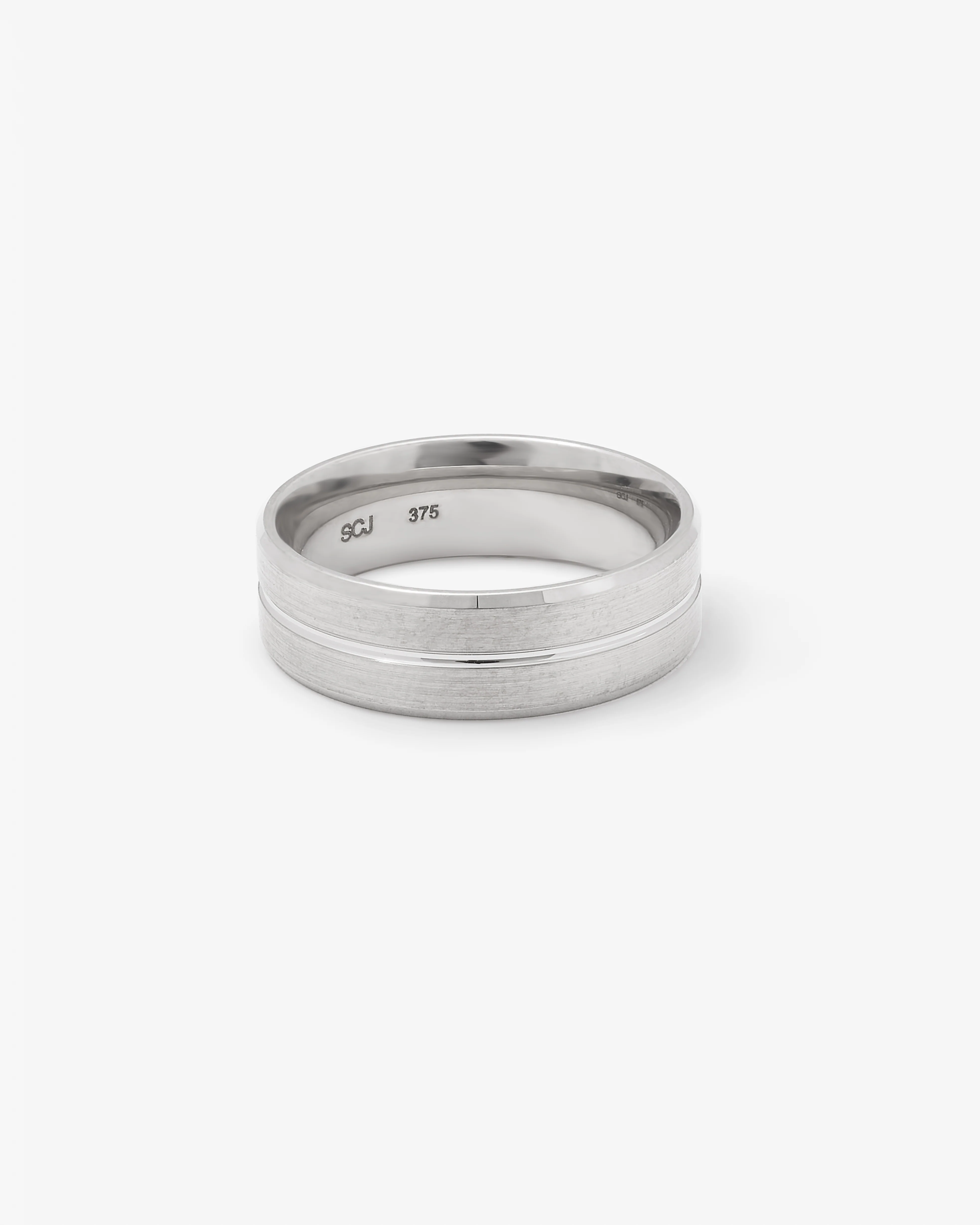 9K White Gold Polished Centre Groove And Bevel Edges Band with Brushed Finish 7mm - Image 3