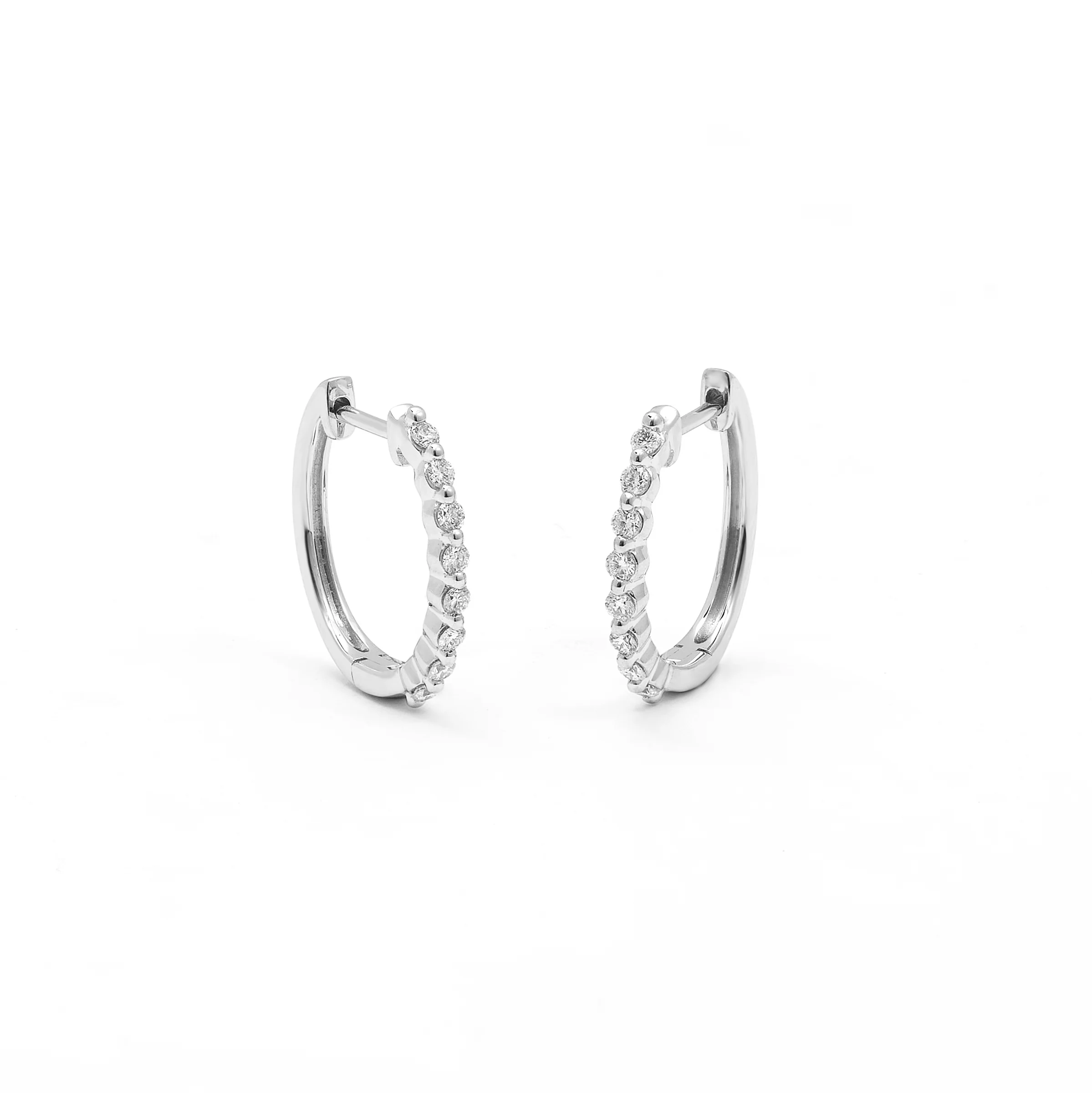 9K White Gold Round Brilliant Floating Lab Diamond Oval Huggie Earrings 0.24tdw - Image 3
