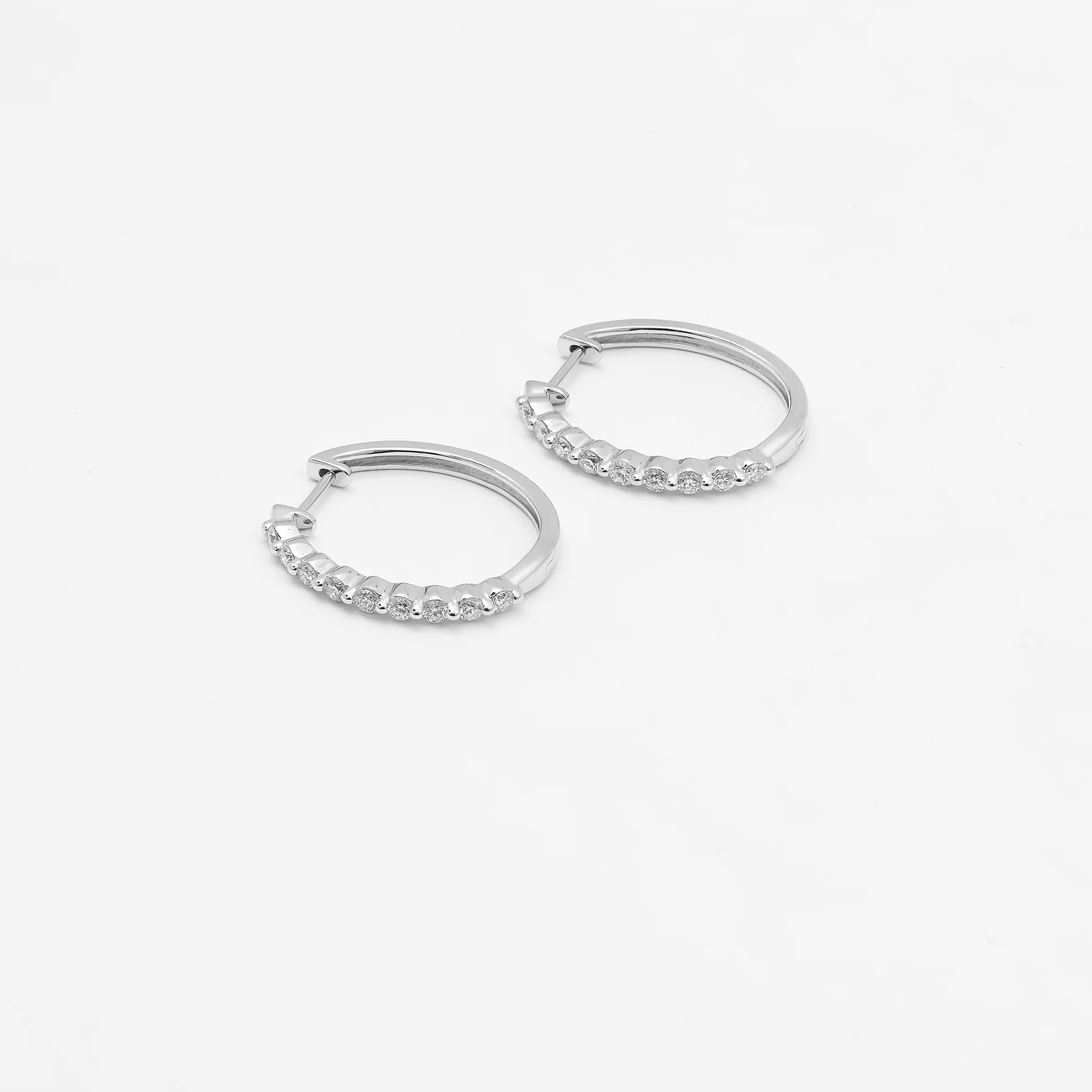 9K White Gold Round Brilliant Floating Lab Diamond Oval Huggie Earrings 0.5tdw - Image 2
