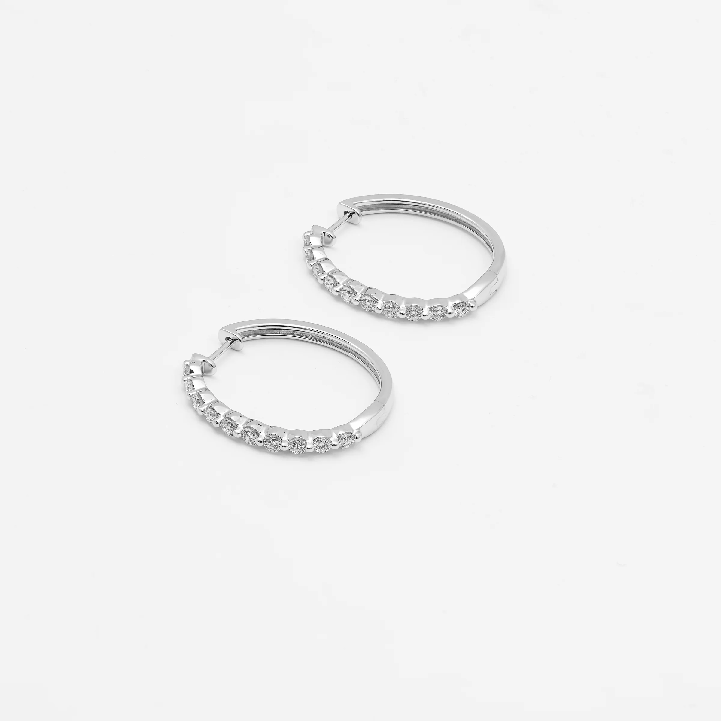 9K White Gold Round Brilliant Floating Lab Diamond Oval Huggie Earrings 1.0tdw - Image 2