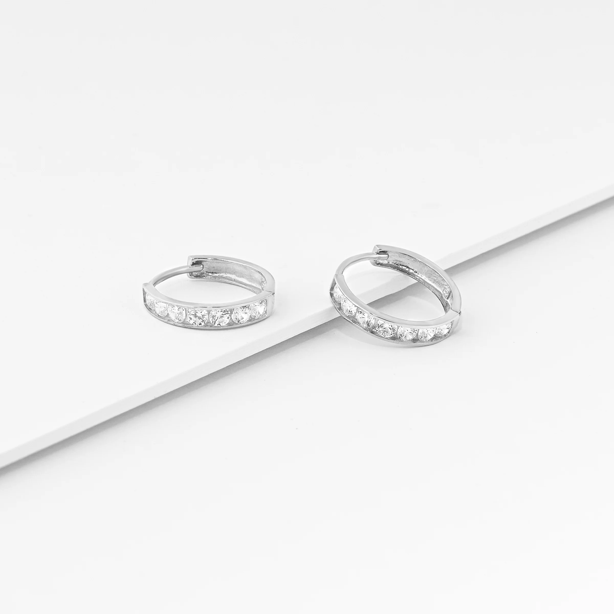 9K White Gold Zirconia Huggie Earrings 10mm - Image 2