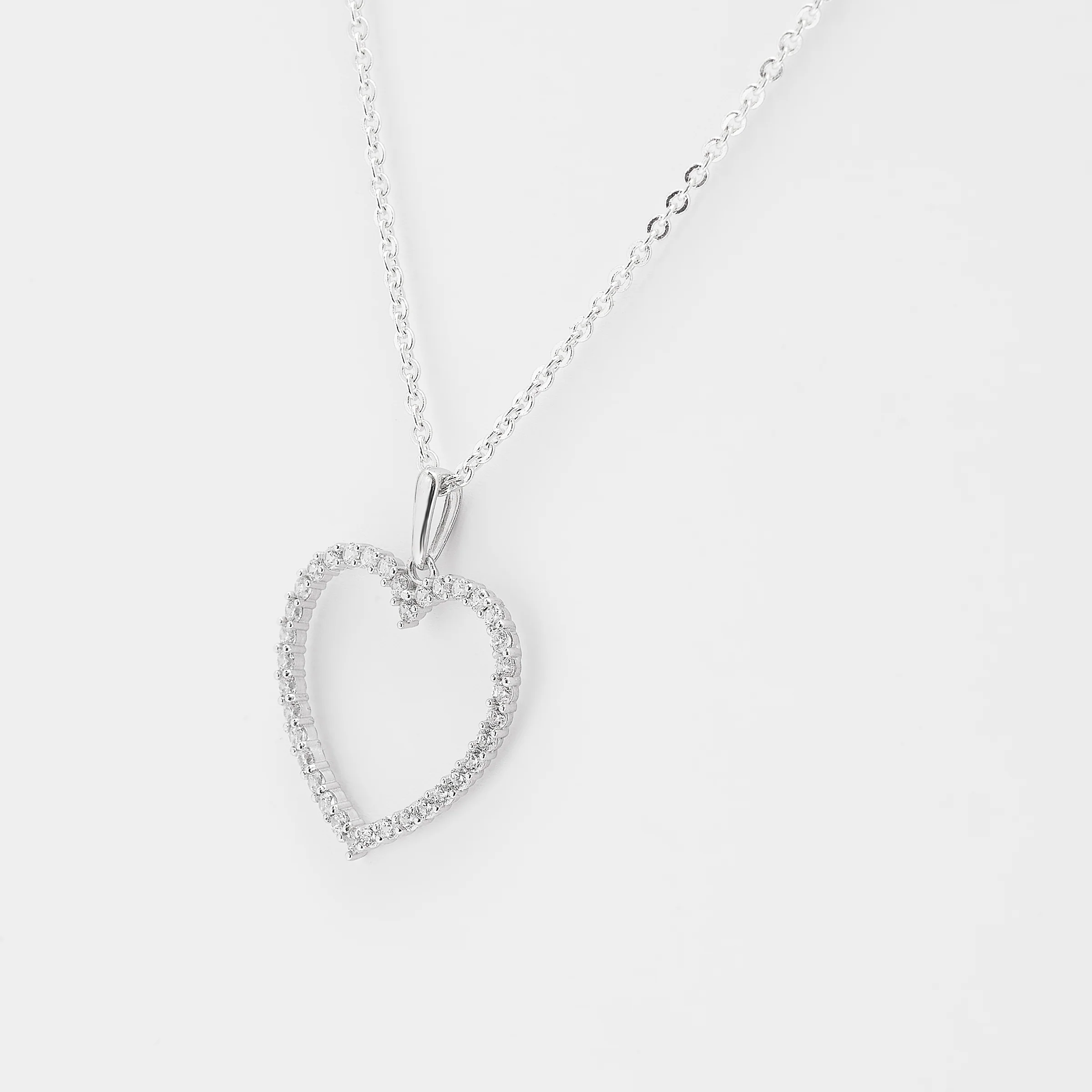 9K White Gold Zirconia Open Heart Pendant - Image 2