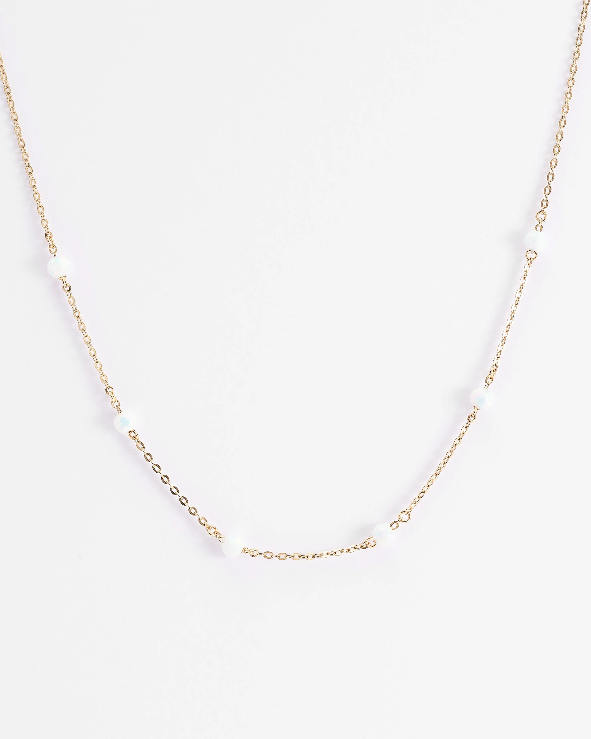 9K Yellow Gold 45cm Opal Station Chain Necklace - Image 3