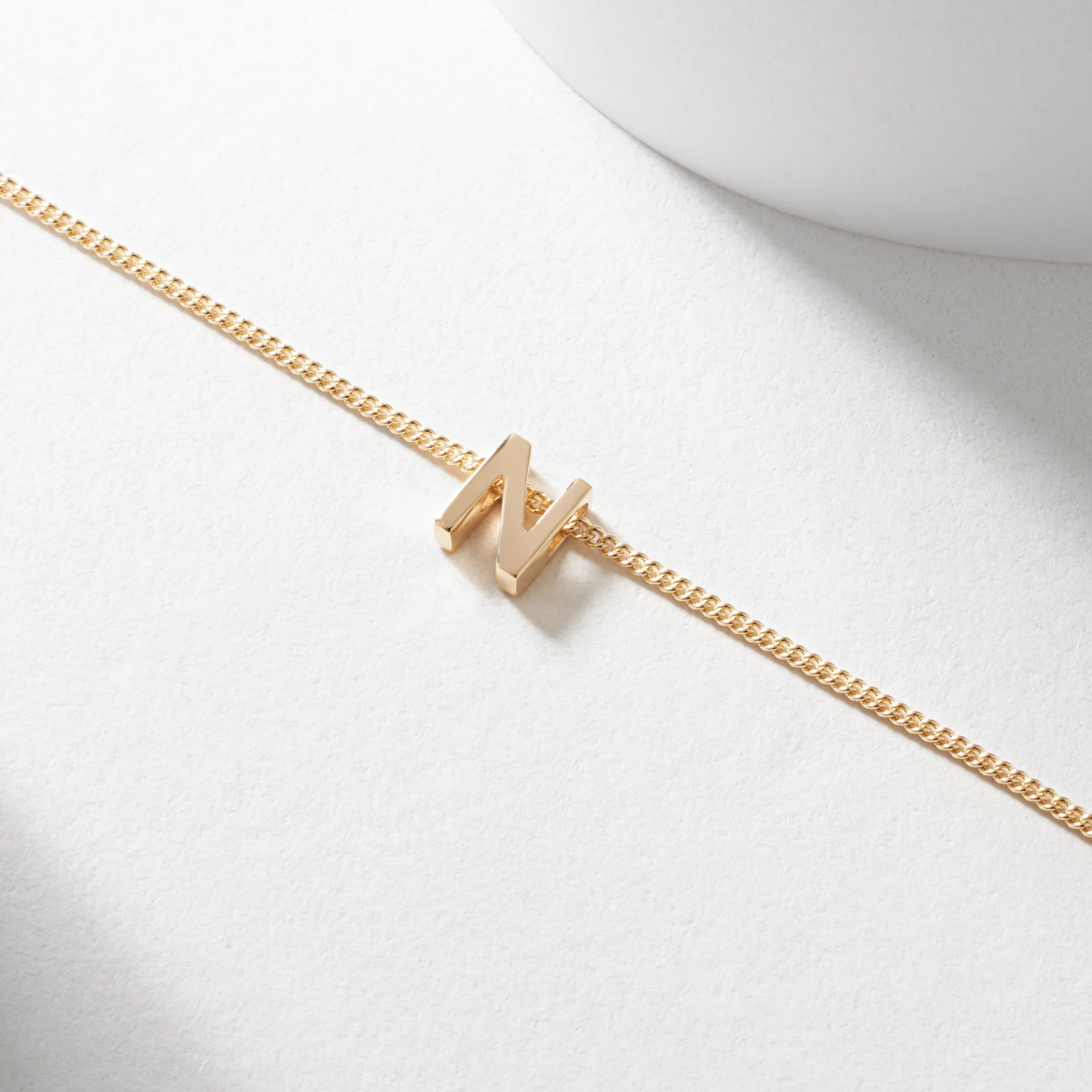 9K Yellow Gold 6mm Slider Initial N with Chain 45cm - Image 3