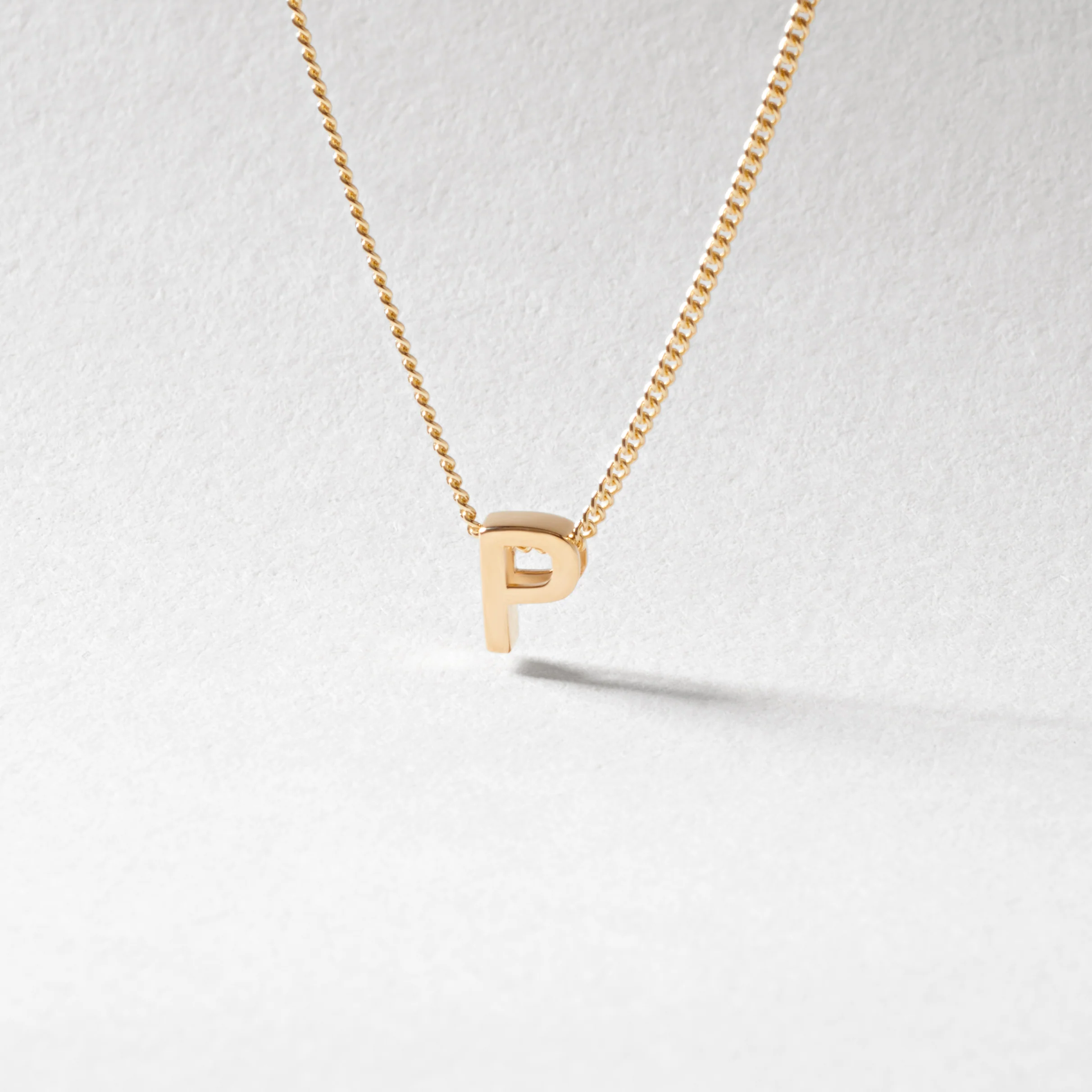9K Yellow Gold 6mm Slider Initial P with Chain 45cm - Image 2