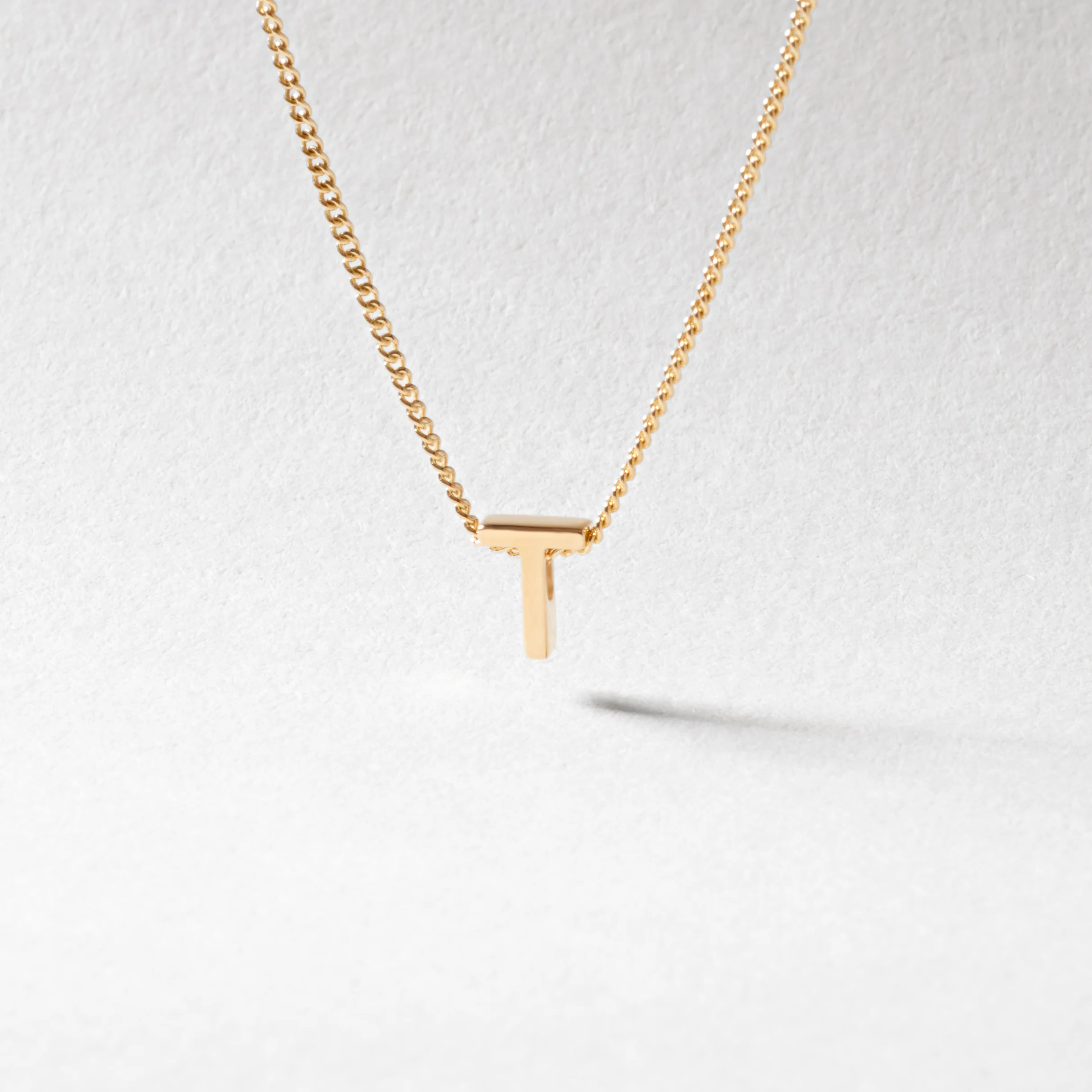 9K Yellow Gold 6mm Slider Initial T with Chain 45cm - Image 2