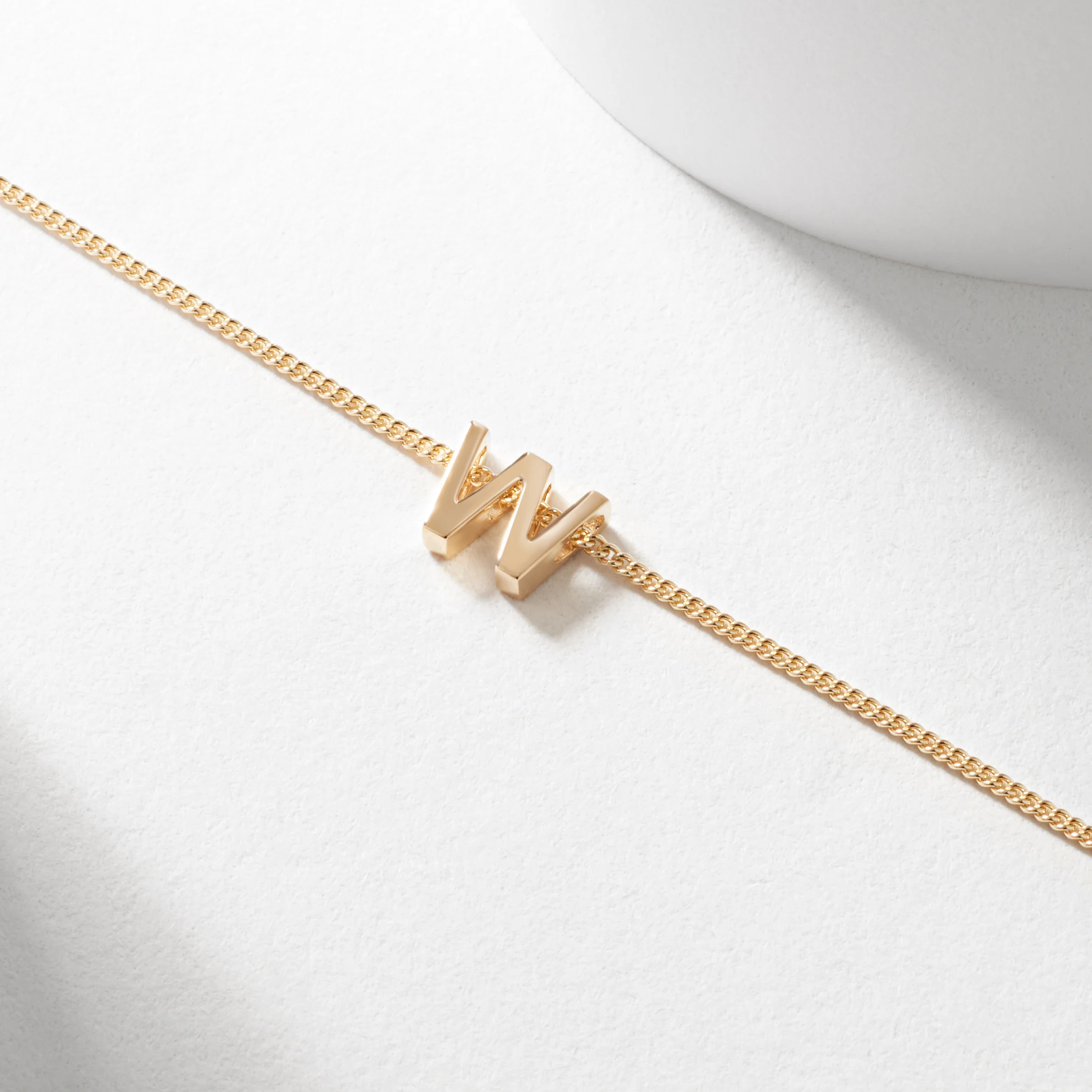 9K Yellow Gold 6mm Slider Initial W with Chain 45cm - Image 2