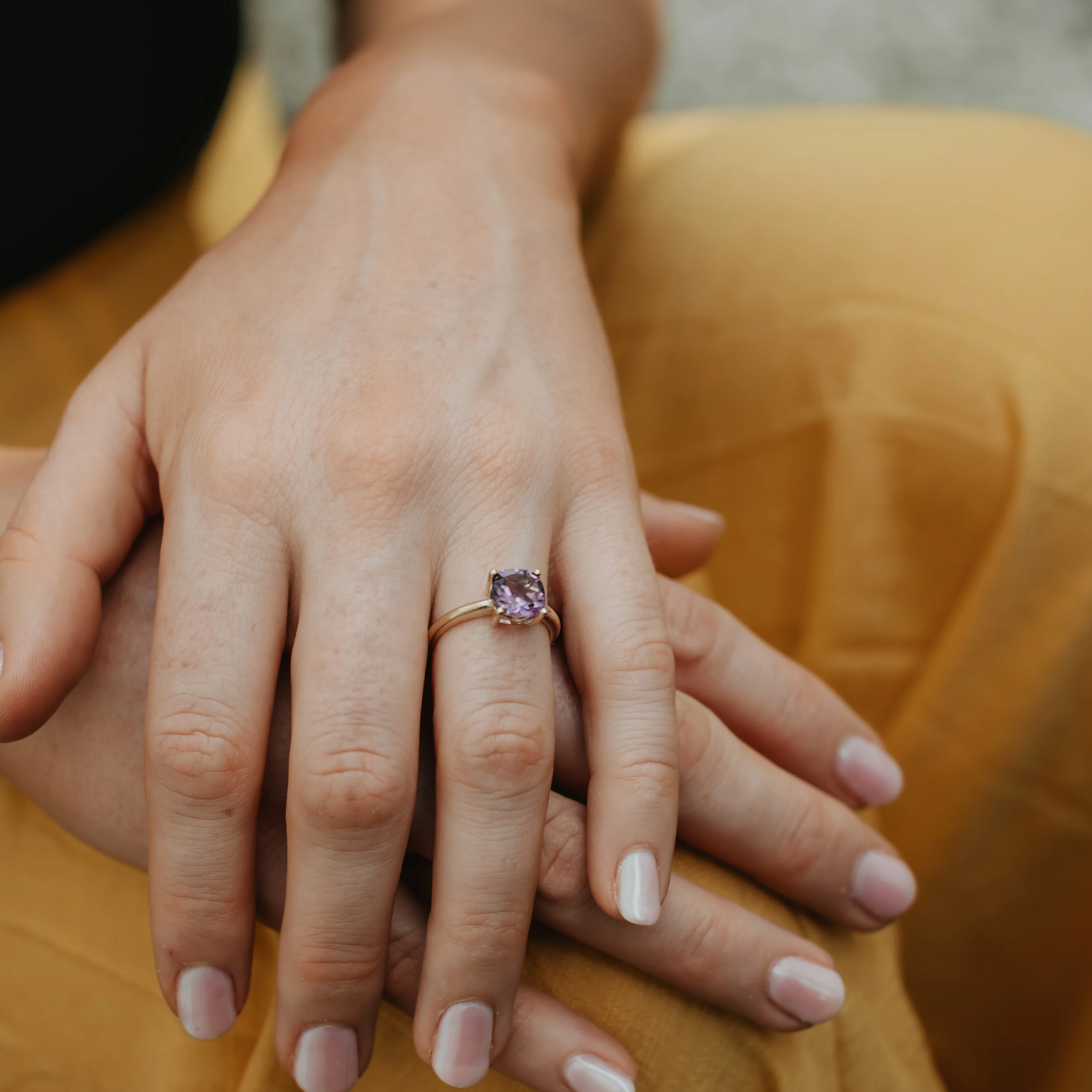 9K Yellow Gold Amethyst February Birthstone Ring - Image 2
