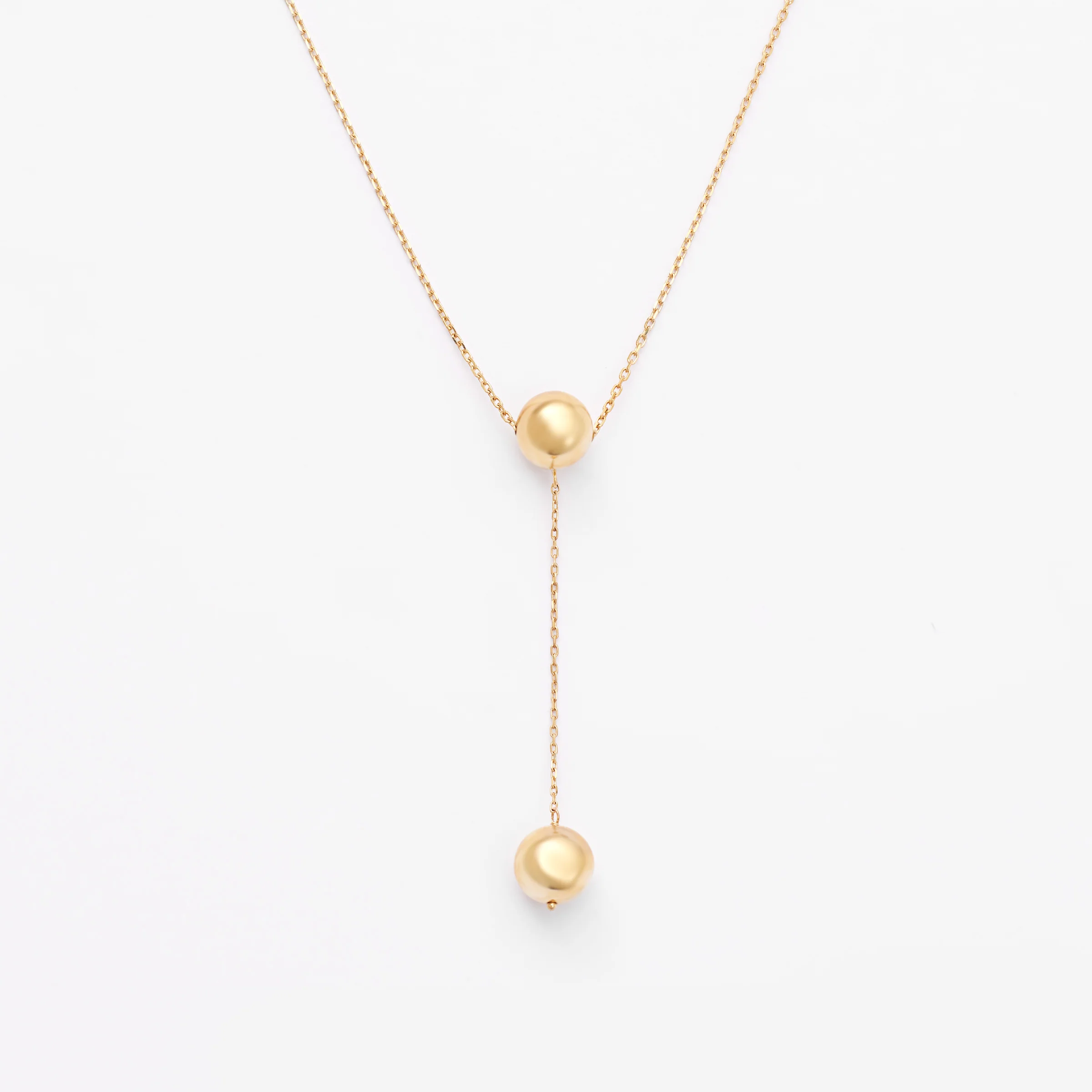 9K Yellow Gold Ball Drop Necklace - Image 3