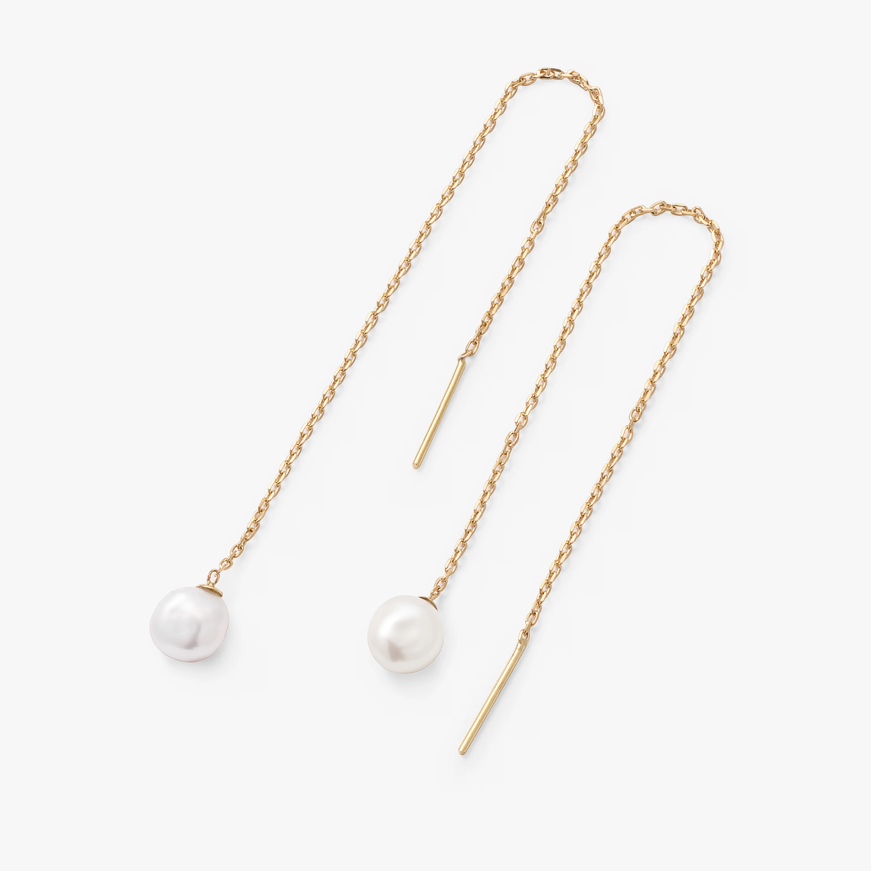 9K Yellow Gold Baroque Pearl Thread Earrings - Image 3