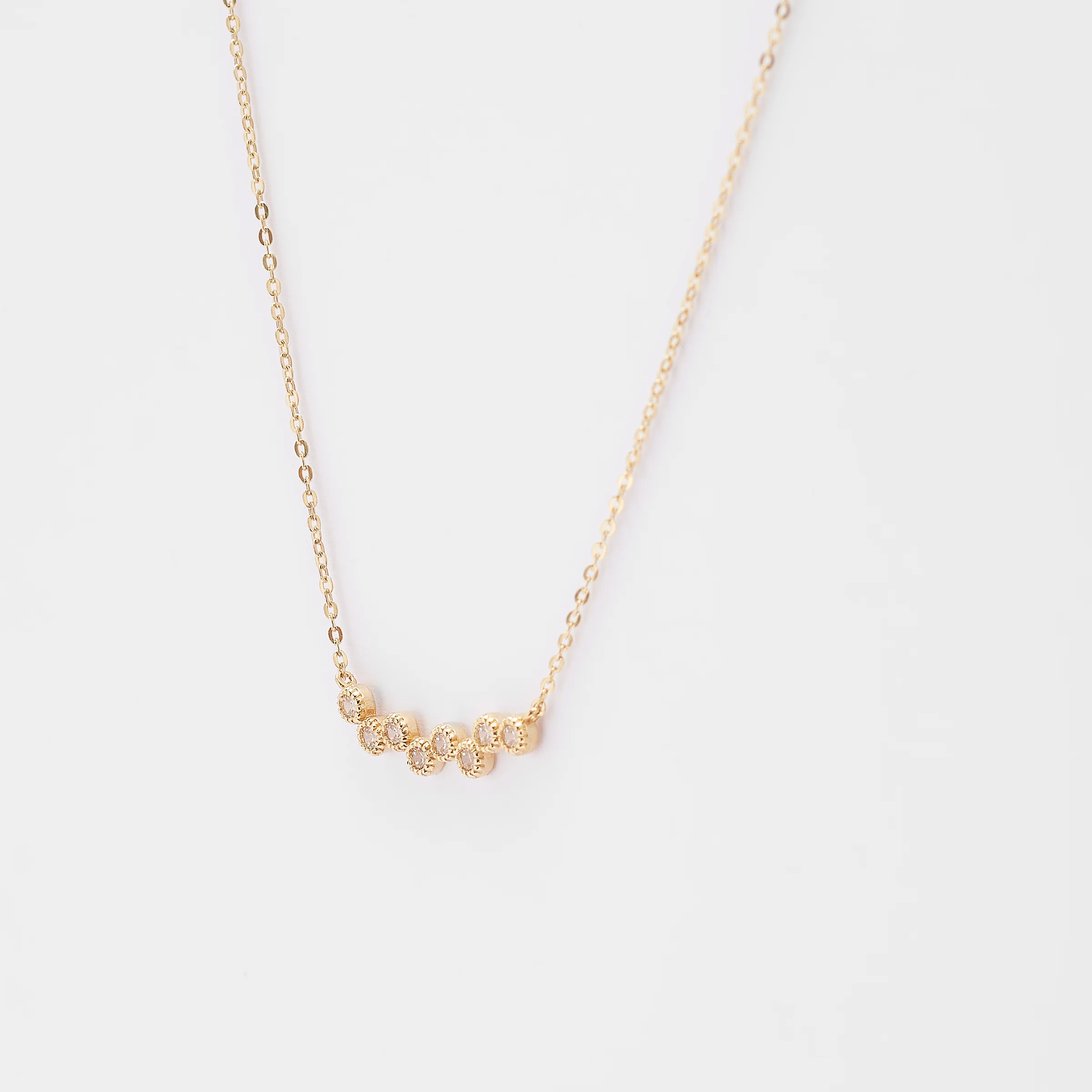 9K Yellow Gold Beaded Bezel Set Zirconia Necklace - Image 2