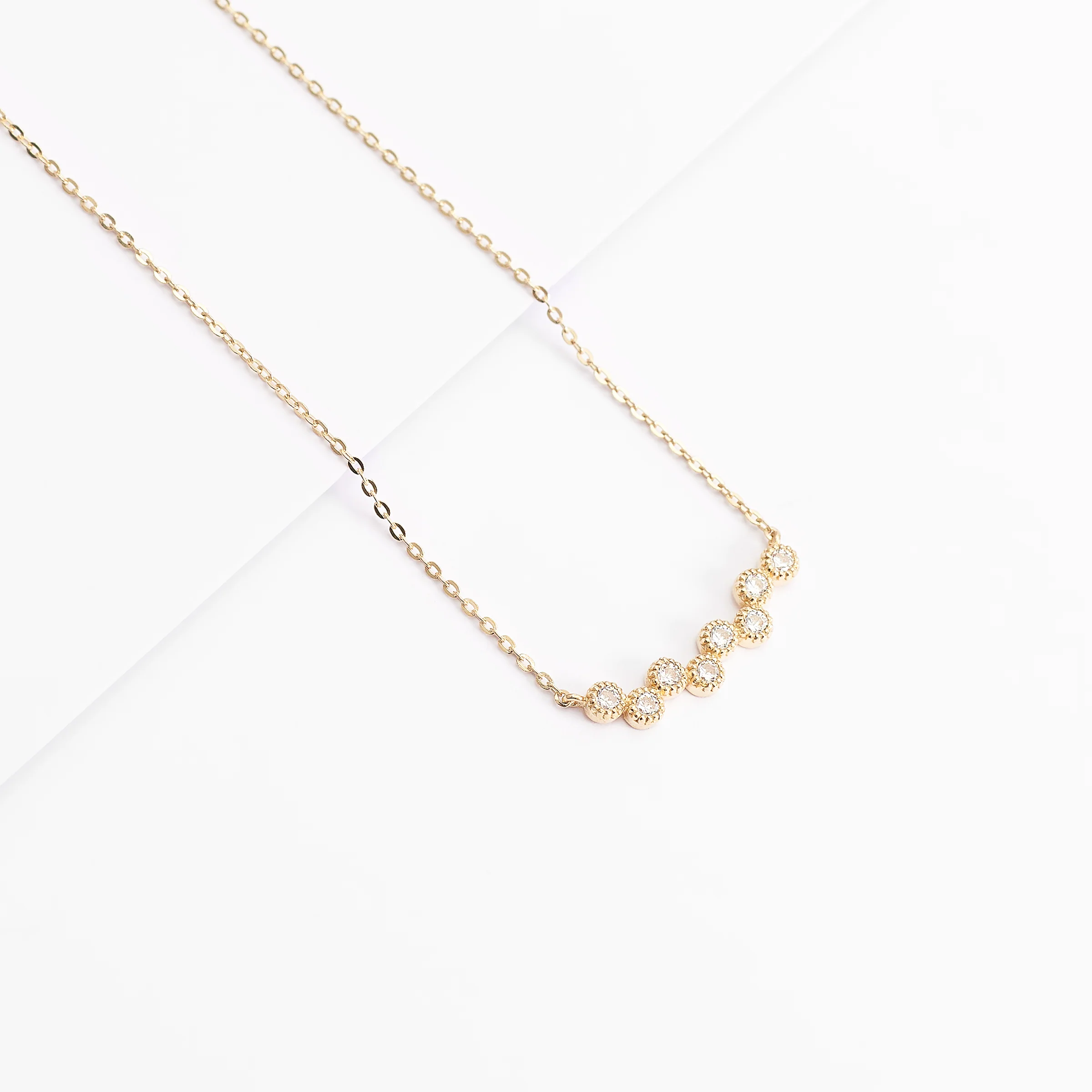 9K Yellow Gold Beaded Bezel Set Zirconia Necklace - Image 3