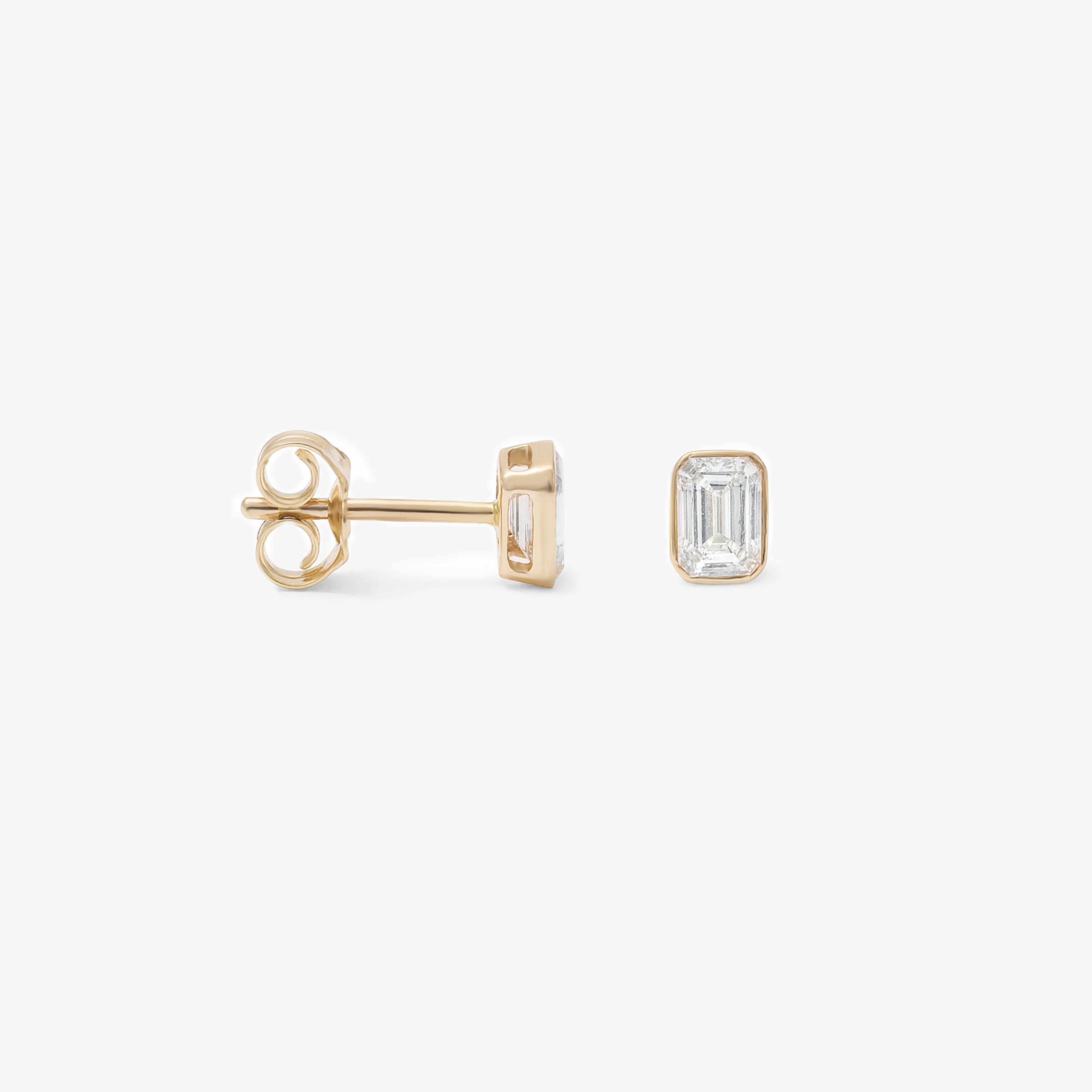 9K Yellow Gold Bezel Emerald Cut Lab Diamond Stud Earrings 0.60tdw - Image 2
