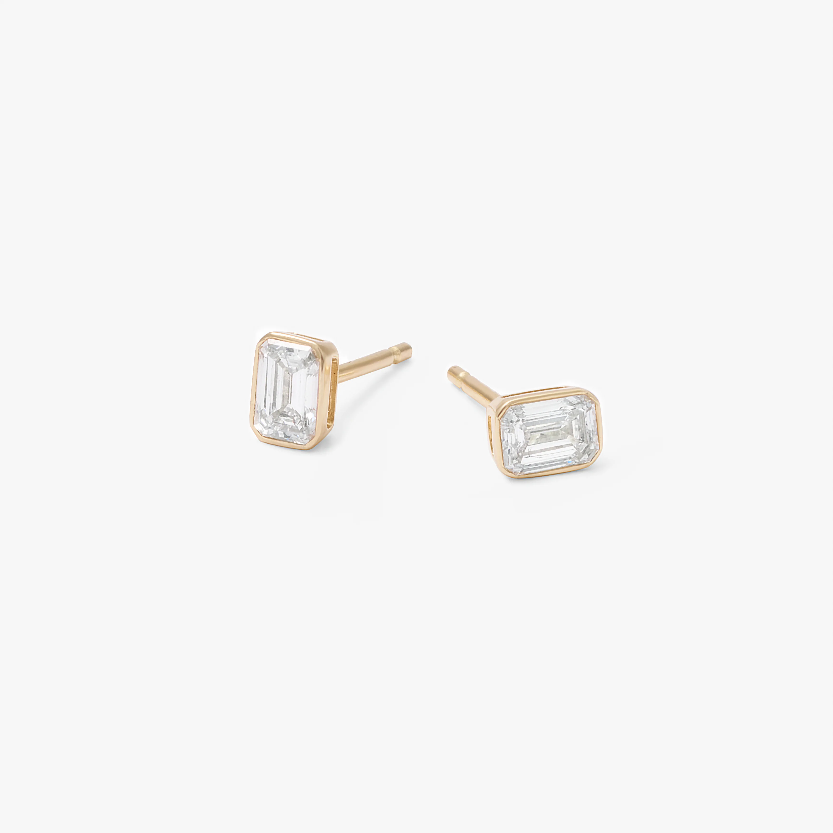 9K Yellow Gold Bezel Emerald Cut Lab Diamond Stud Earrings 0.60tdw - Image 3