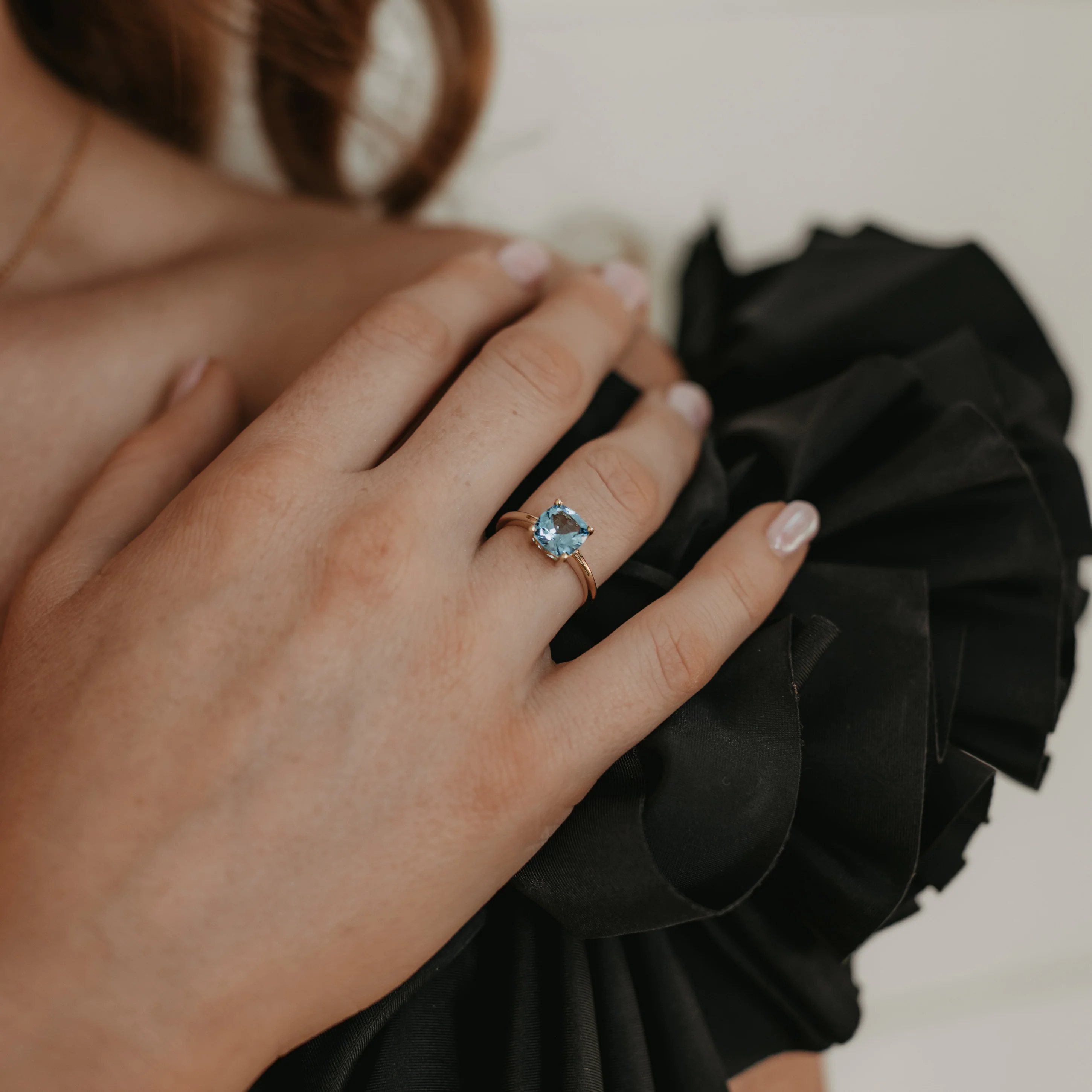 9K Yellow Gold Blue Topaz December Birthstone Ring - Image 2