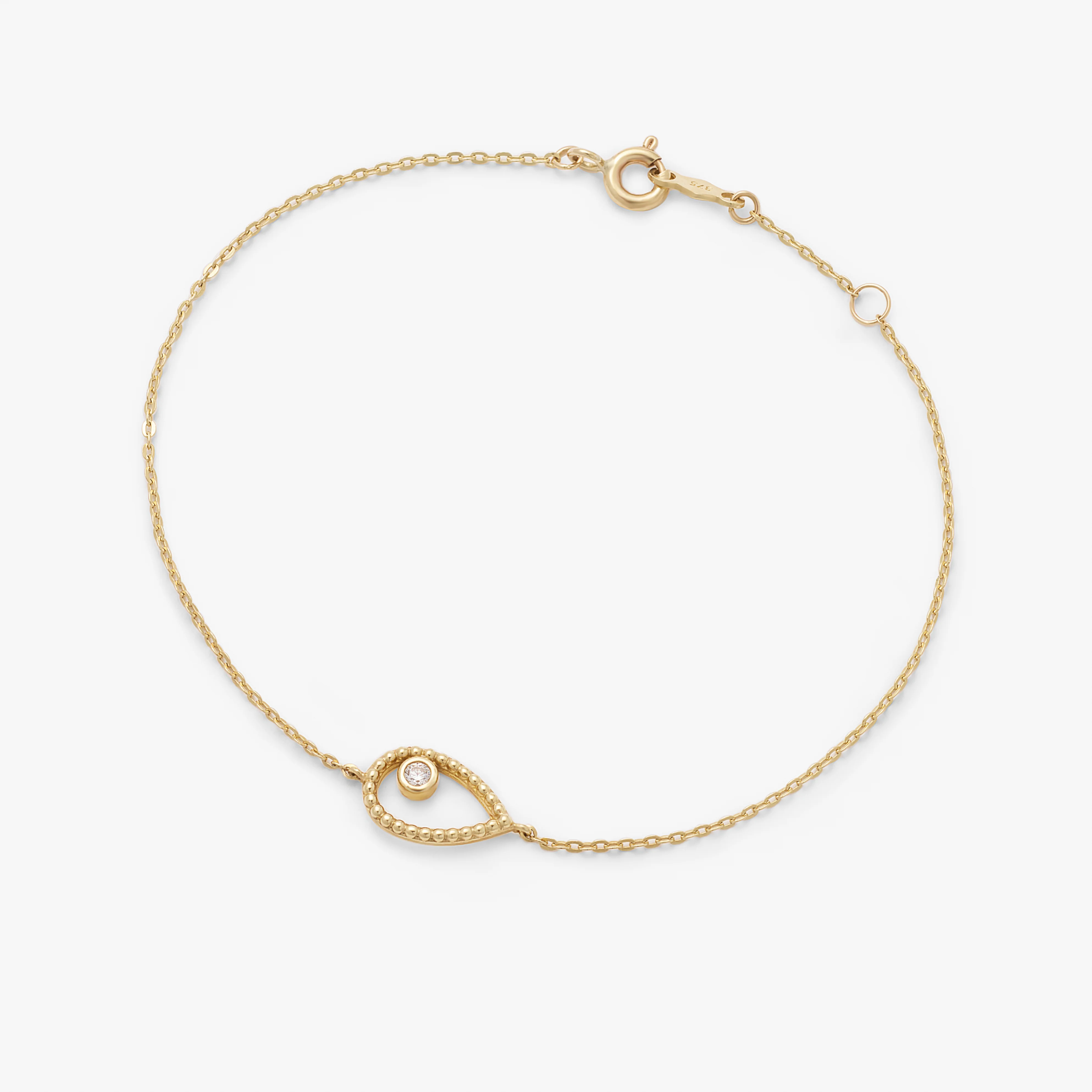 9K Yellow Gold Bracelet With A Beaded Open Teardop And Bezel Zirconia 18cm - Image 3