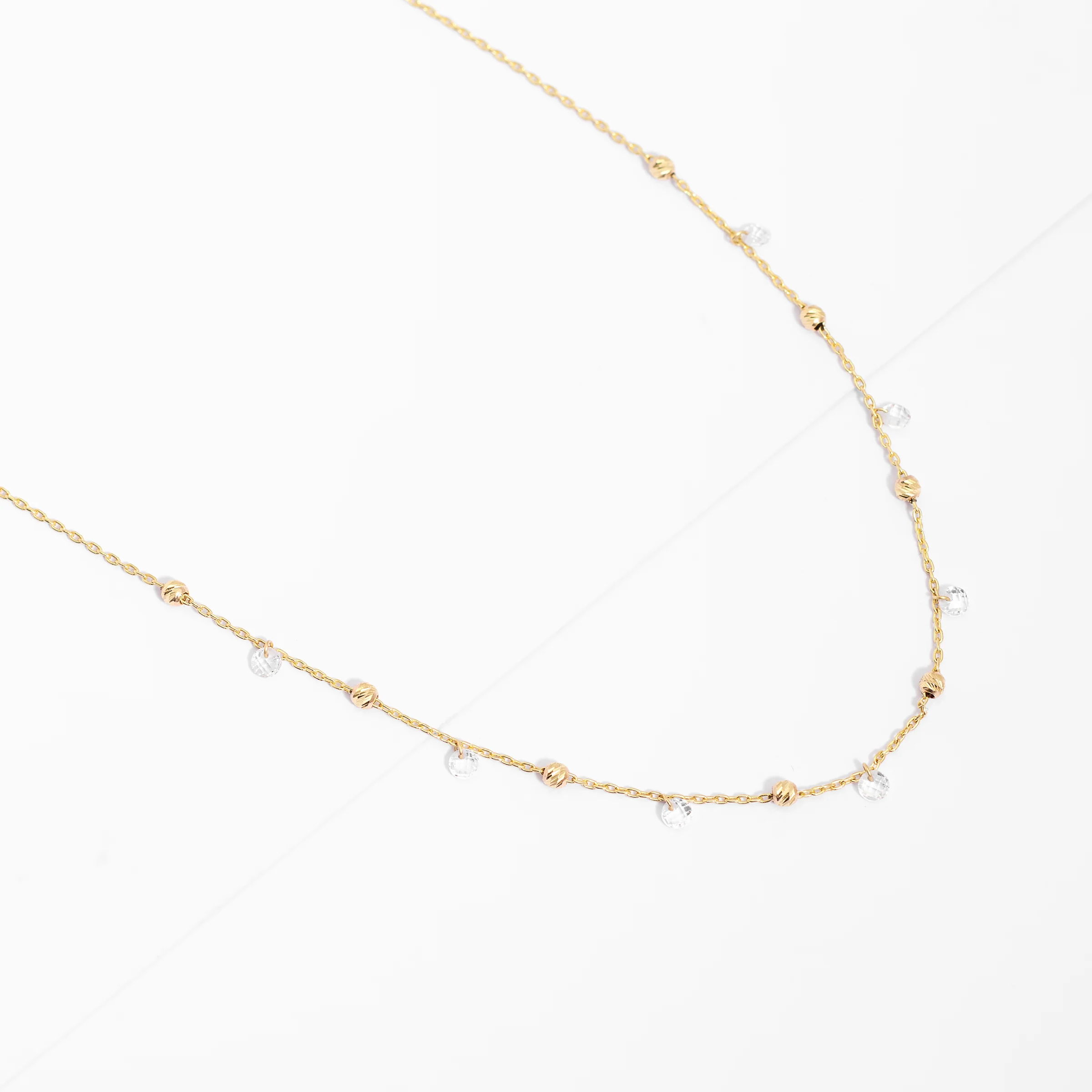 9K Yellow Gold Cable Link Ball and Crystal Necklace 50cm - Image 2