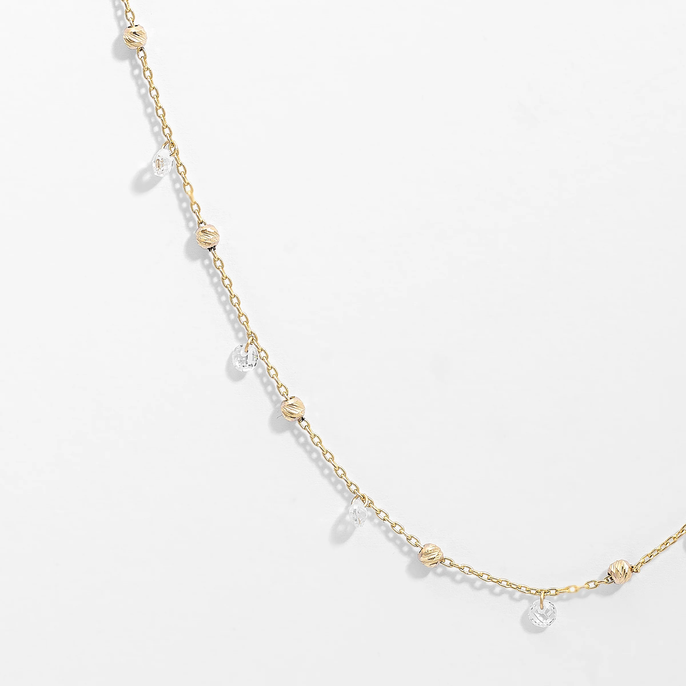 9K Yellow Gold Cable Link Ball and Crystal Necklace 50cm - Image 3