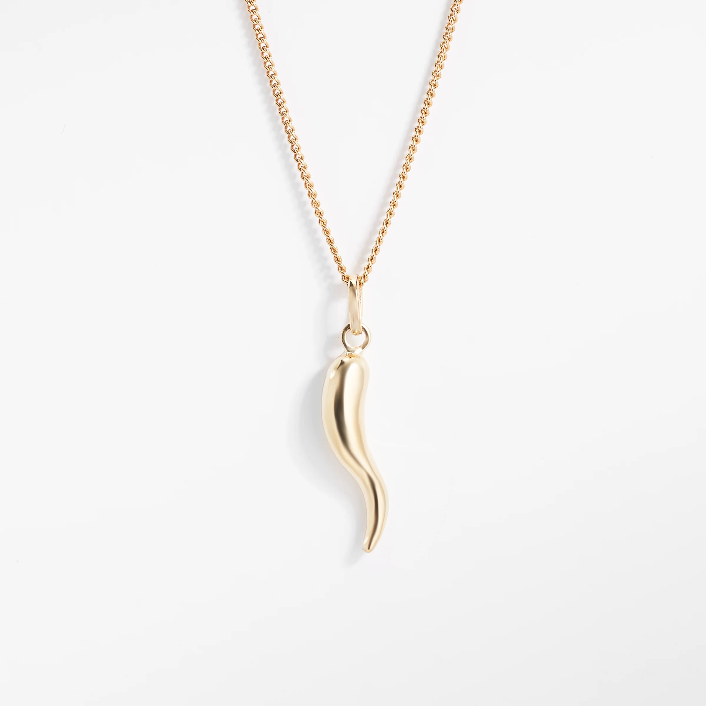 9K Yellow Gold Corno Horn Pendant 22mm - Image 3