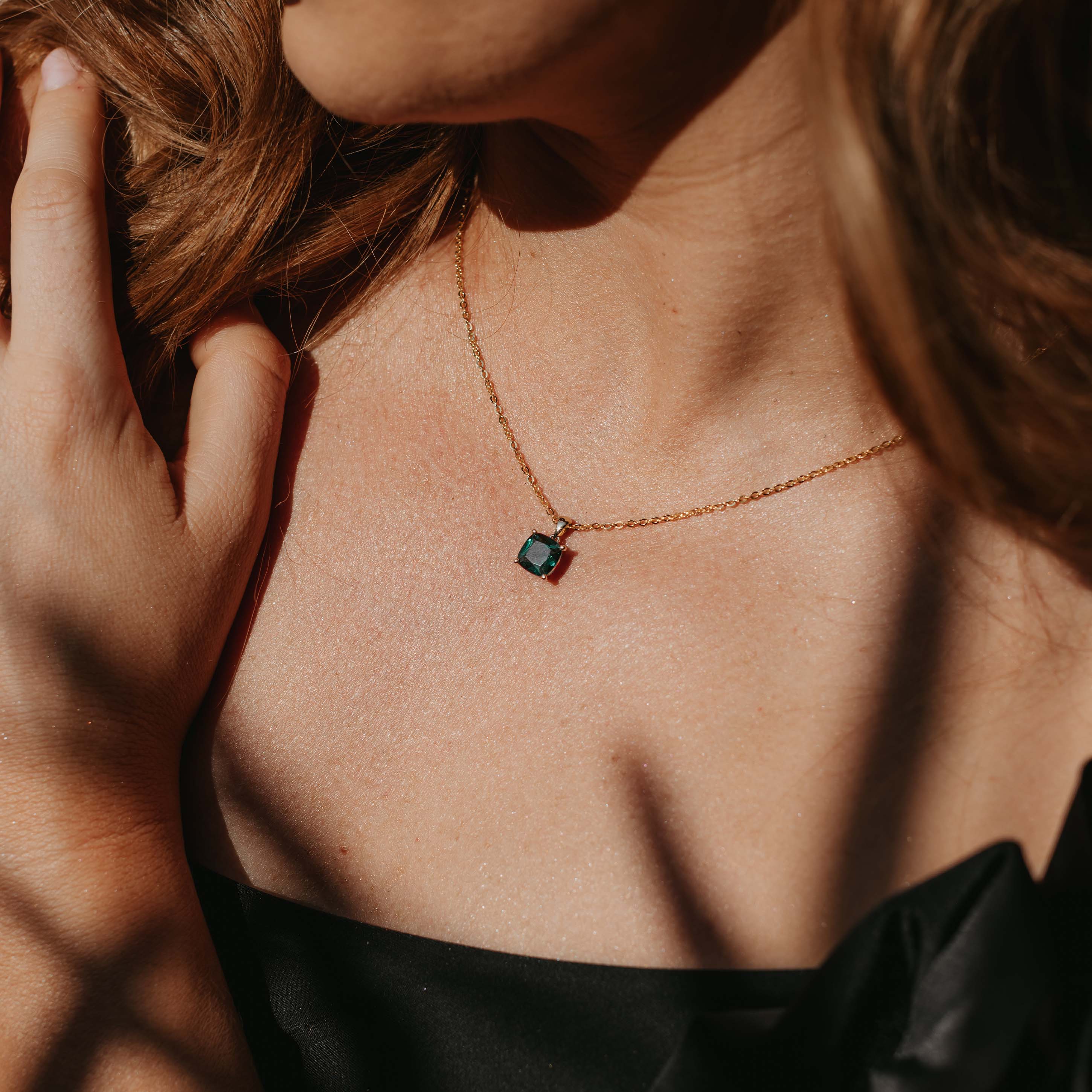 9K Yellow Gold Created Emerald May Birthstone Pendant - Image 2