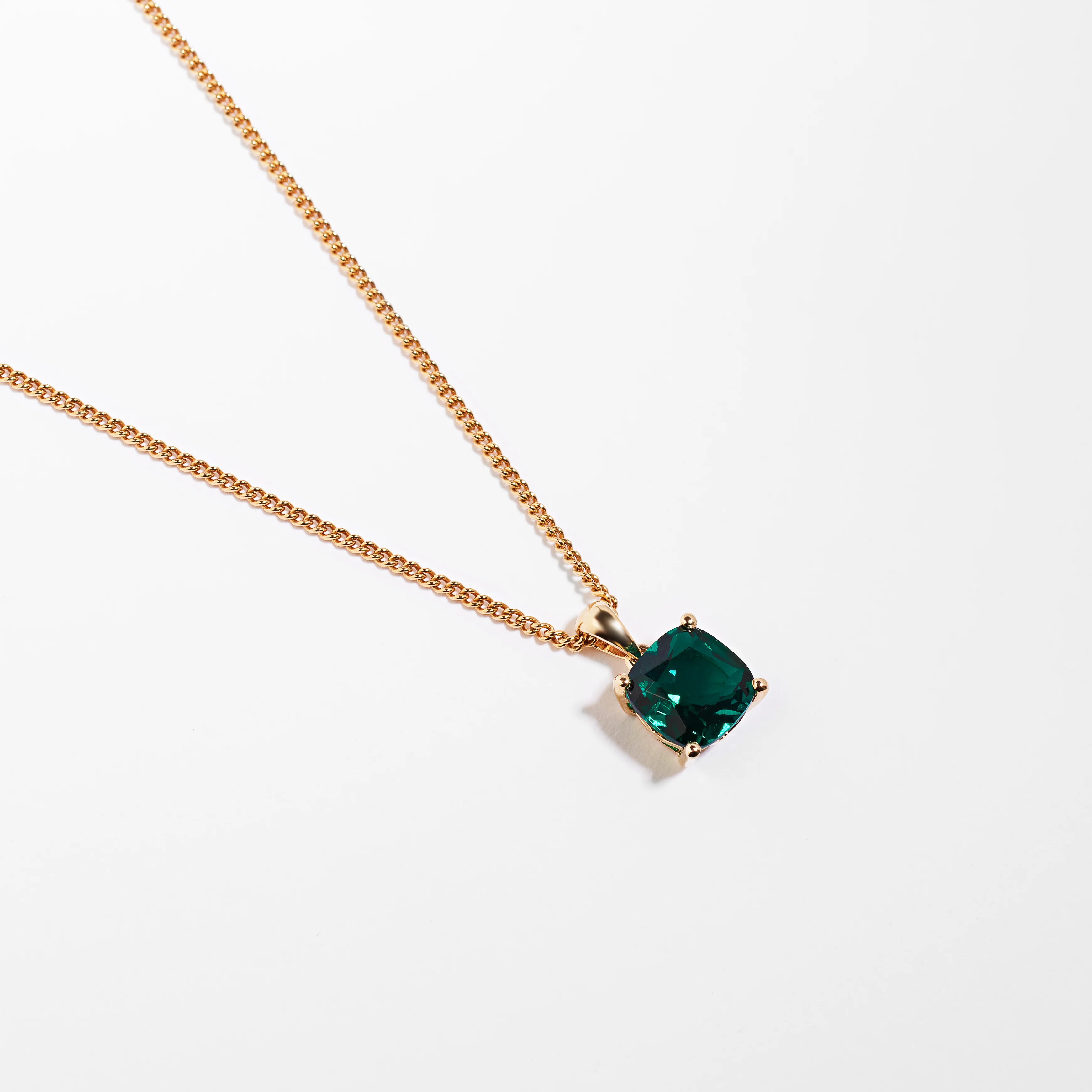 9K Yellow Gold Created Emerald May Birthstone Pendant - Image 3