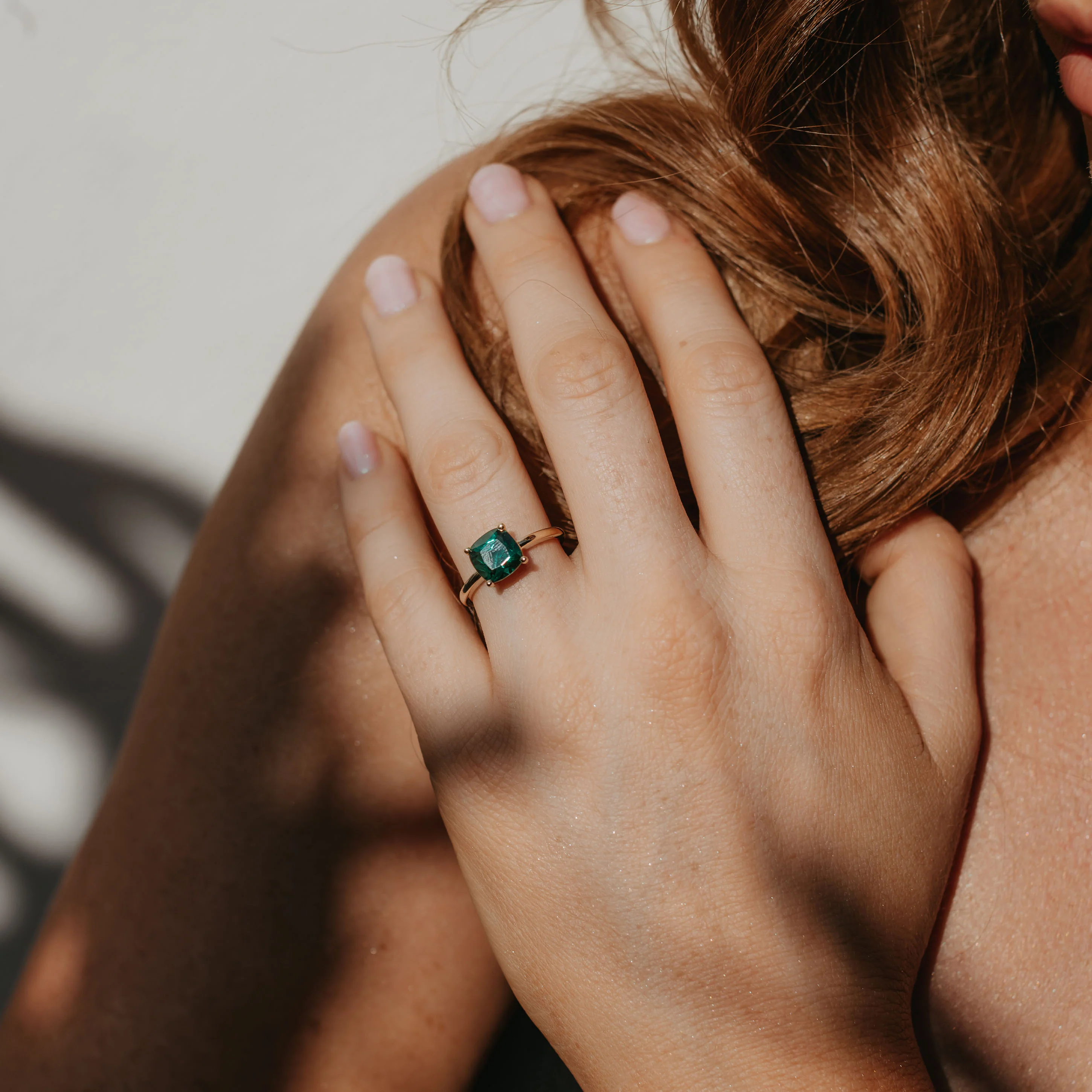 9K Yellow Gold Created Emerald May Birthstone Ring - Image 2