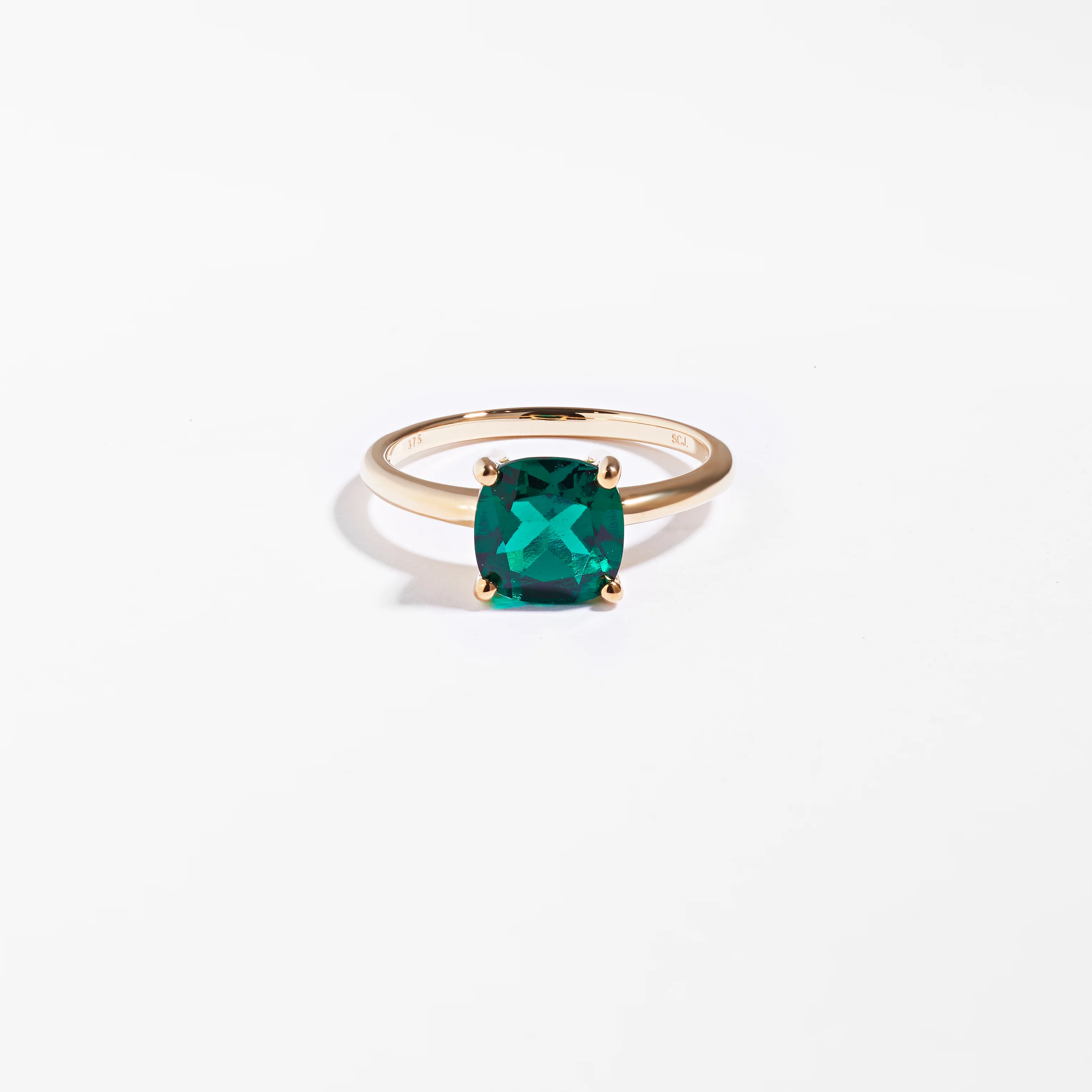 9K Yellow Gold Created Emerald May Birthstone Ring - Image 3