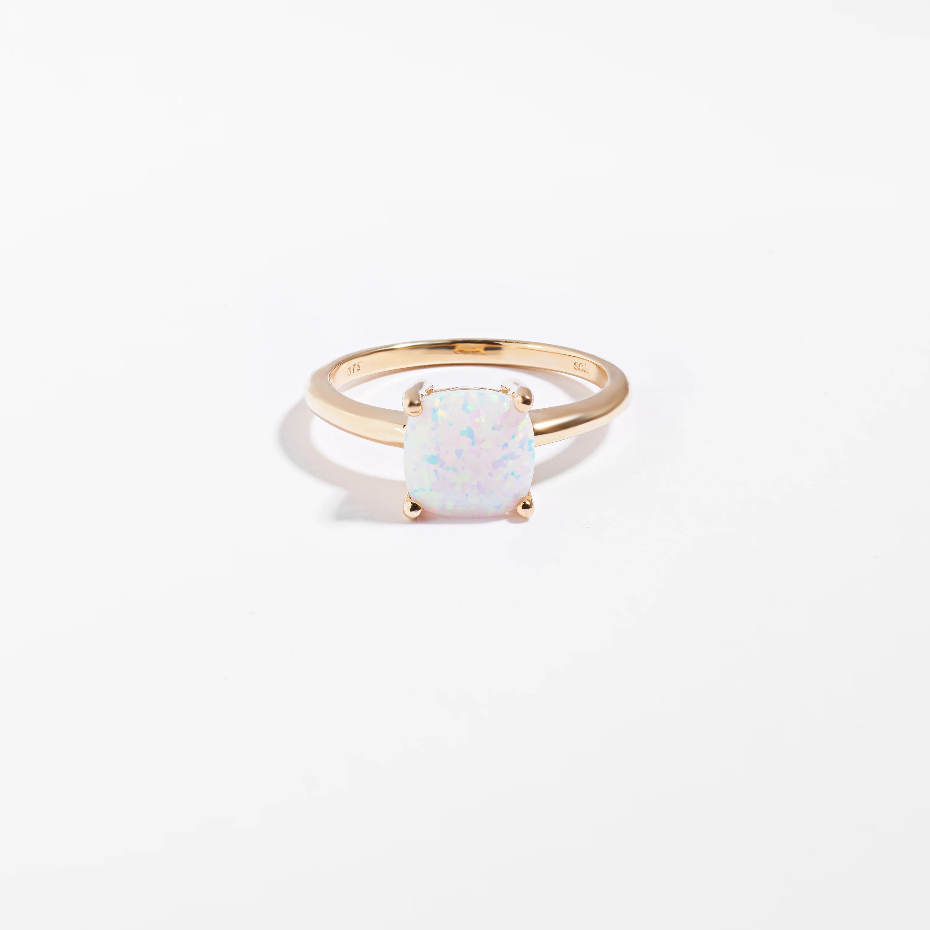 9K Yellow Gold Created Opal October Birthstone Ring - Image 3