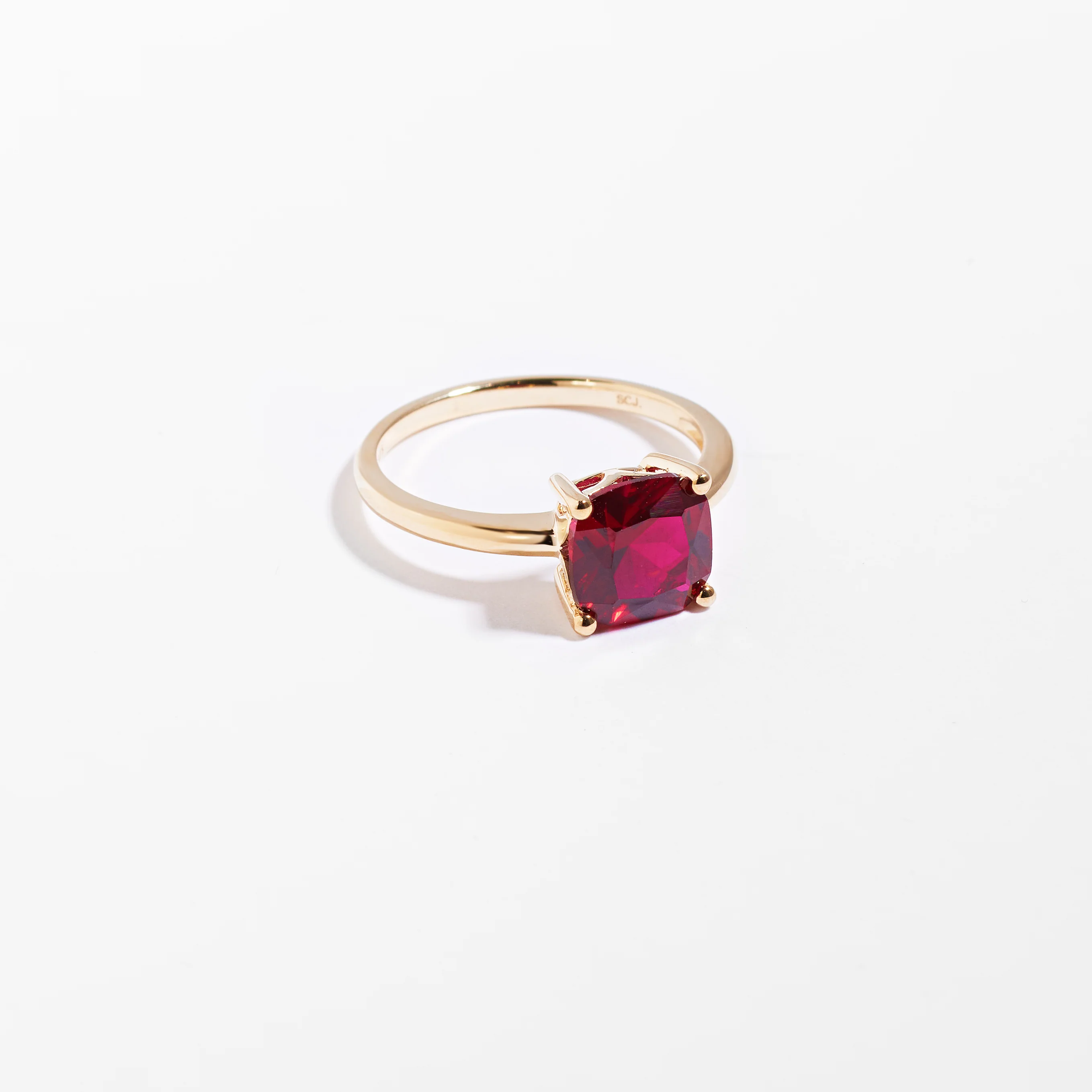 9K Yellow Gold Created Ruby July Birthstone Ring - Image 3